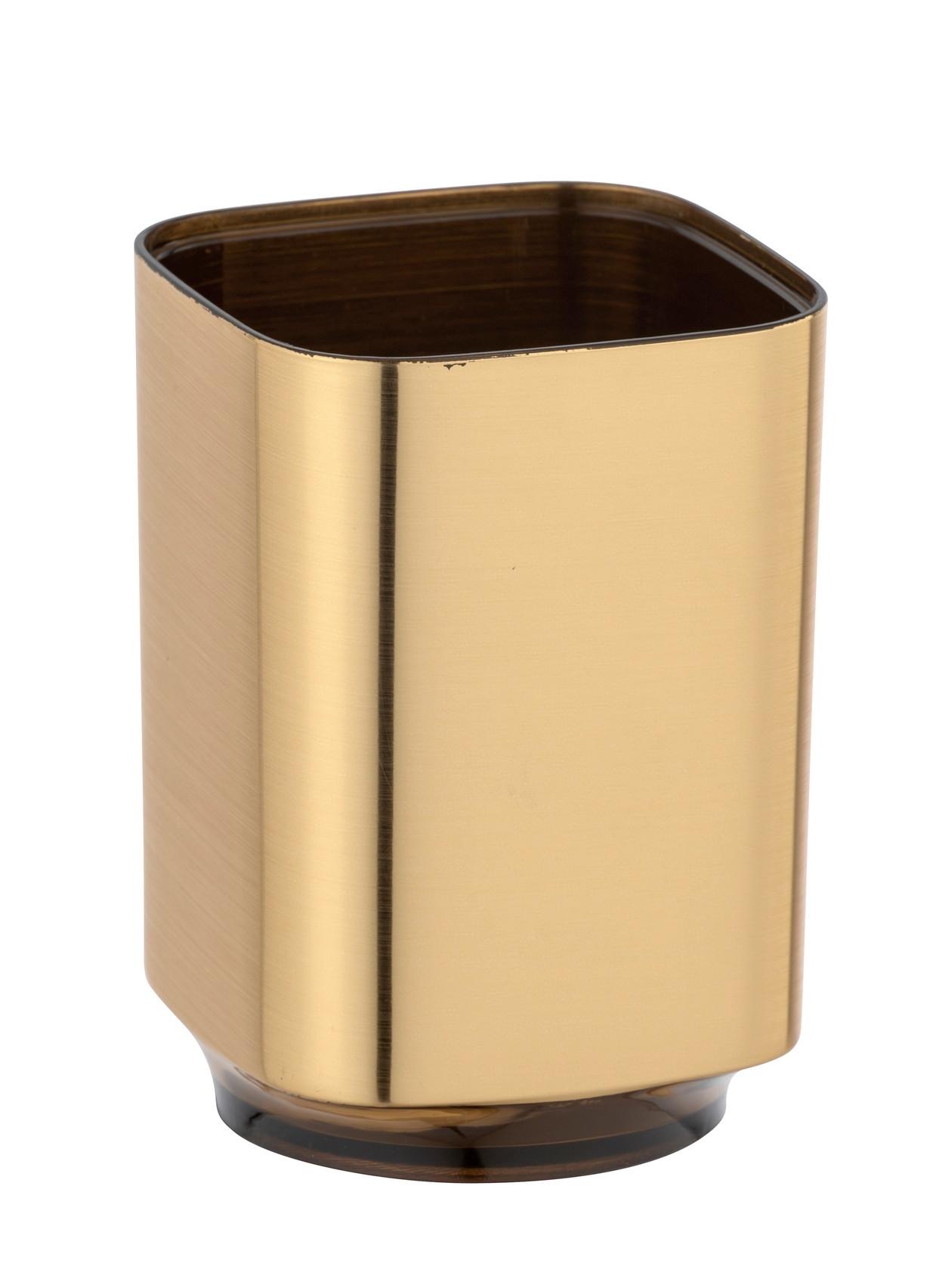 Pahar pentru periuțe de dinți Auron - auriu, Basics, plastic (7/10/7cm) - Wenko