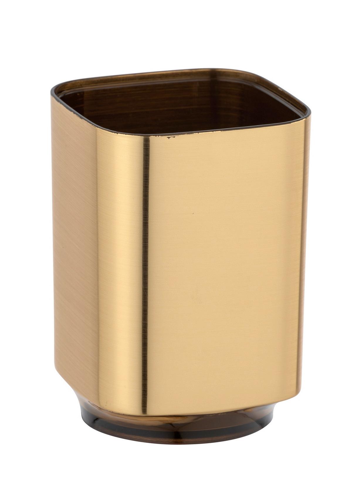 Pahar pentru periuțe de dinți Auron - auriu, Basics, plastic (7/10/7cm) - Wenko