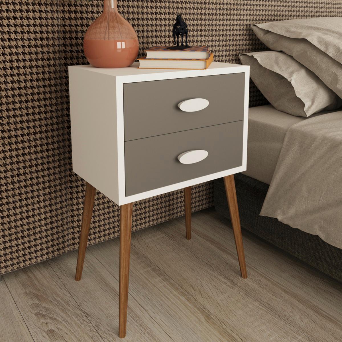 Nočna Omarica Singol Xxl, Bela, Antracit - bela/medeni hrast, Moderno, leseni material (45/70/30cm) - MID.YOU