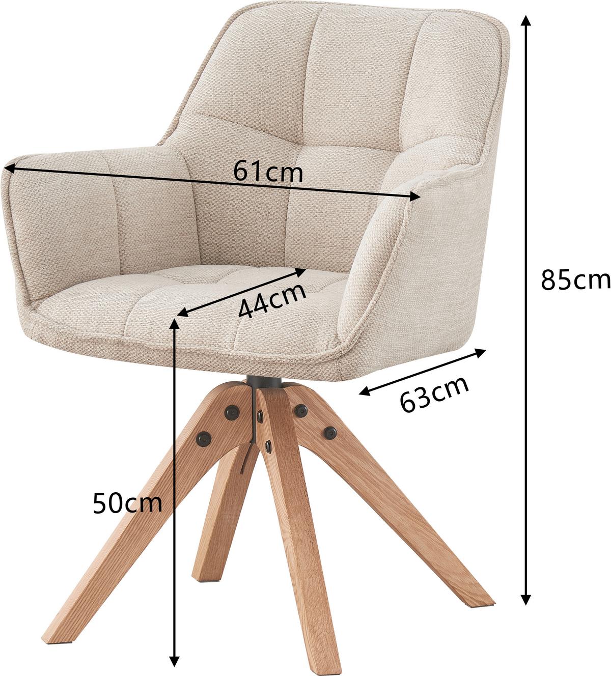 KRZESŁO Z PODŁOKIETNIKAMI KERRY - beżowy/kolor dębowy, Lifestyle, drewno/tkanina (61/85/63cm) - MID.YOU