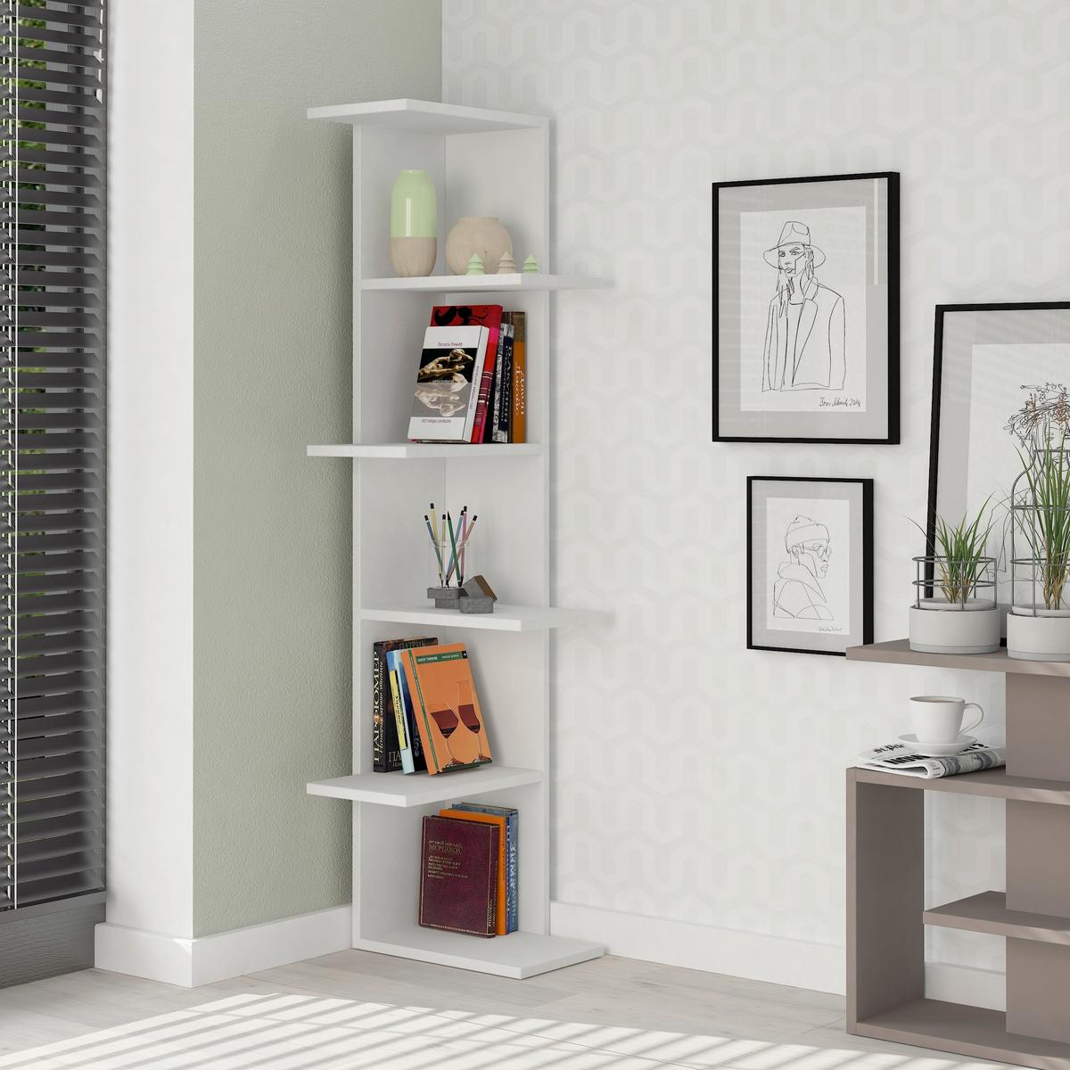 Bücherregal Saso ca.37x141x24 cm Weiß - Weiß, Design, Holzwerkstoff (37/141/24cm) - Livetastic