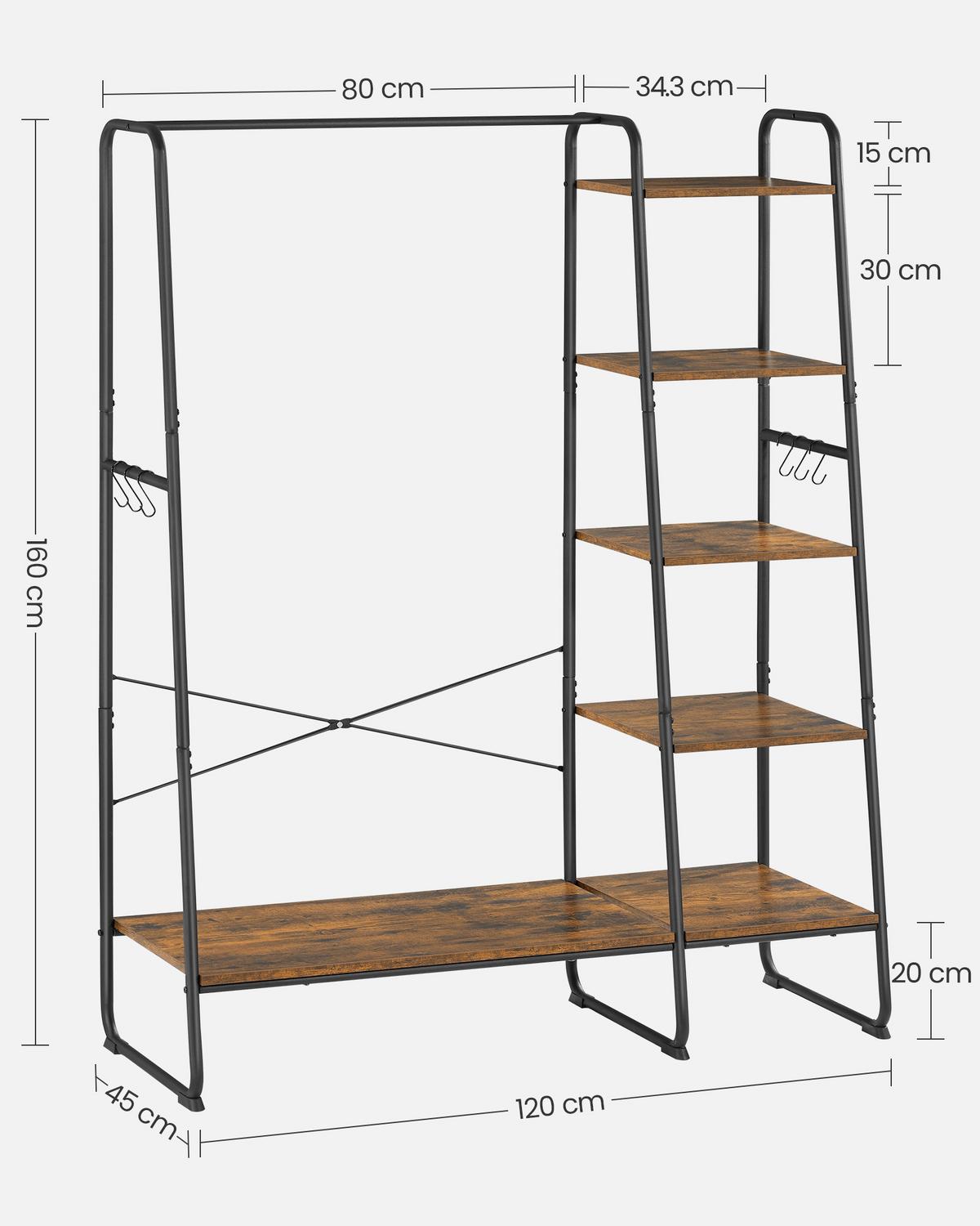 Kleiderständer in Schwarz, Dunkelbraun ca. 120x160x45 cm - Dunkelbraun/Schwarz, Trend, Holzwerkstoff/Metall (120/160/45cm) - MID.YOU