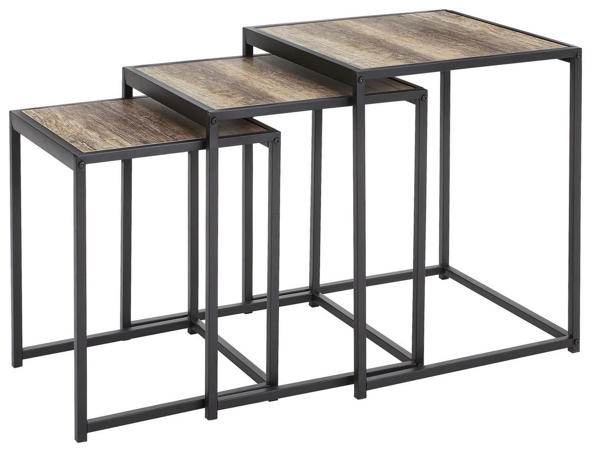 STOLIK KAWOWY SANTIAGO - kolor naturalny/czarny, Modern, materiał drewnopochodny/metal (35/40/45/35/40/45/45/50/55cm) - PBJ