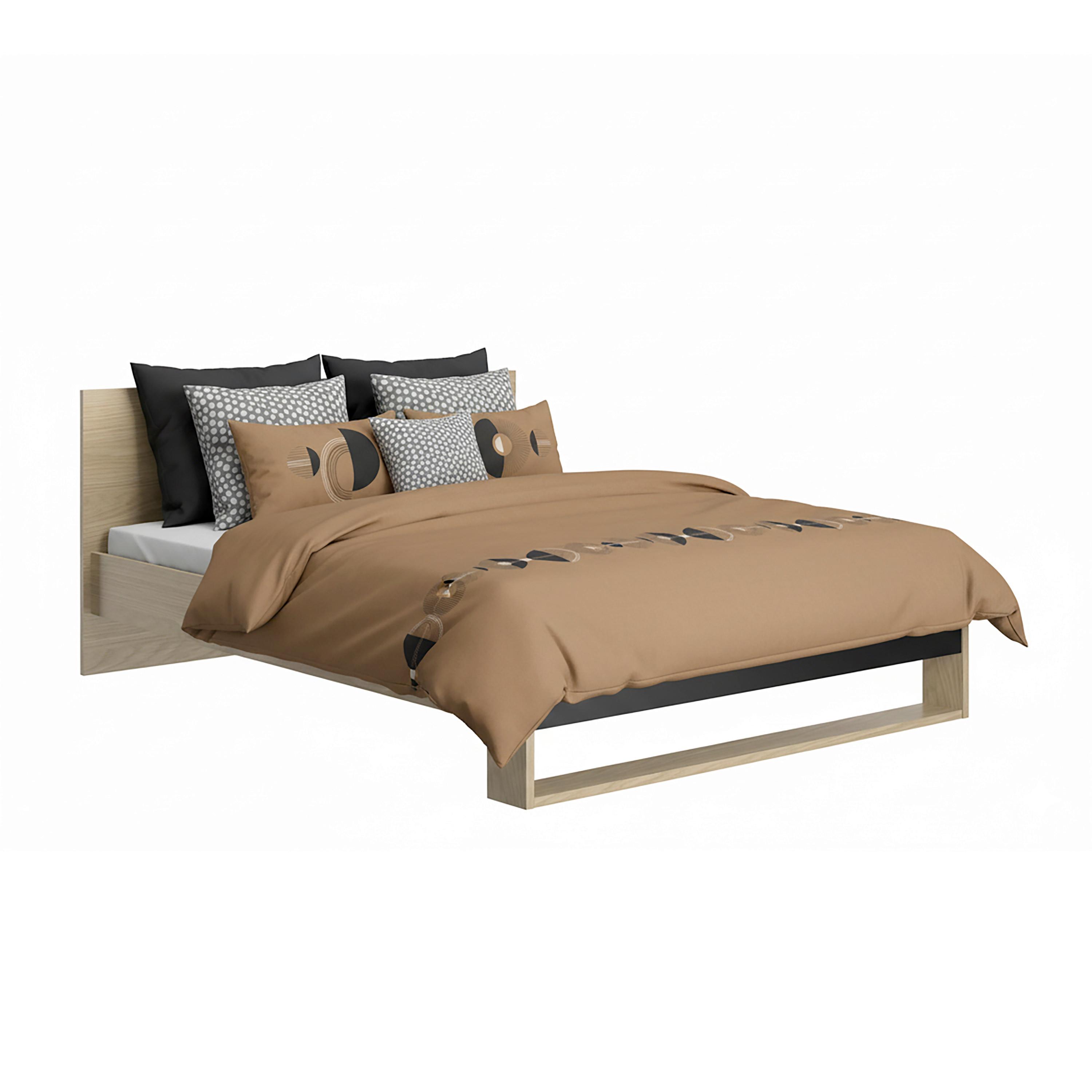 Postelja Nael, Barva Hrasta, Črna, 140x200 - črna/barve hrasta, Basics, leseni material (140/200cm)