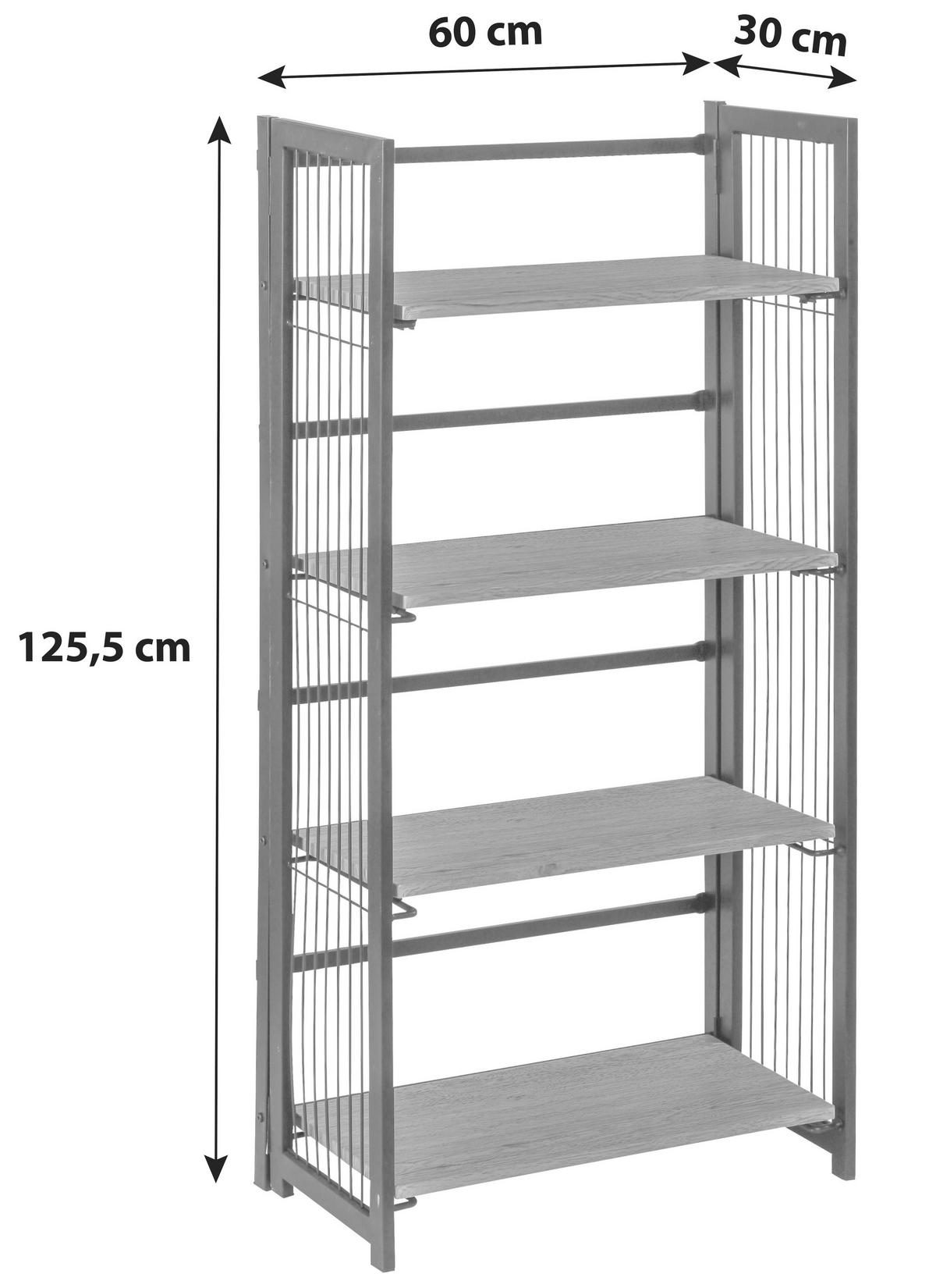 Zložljiv Regal Klapp, Črna, Barva Hrasta - črna/barve hrasta, Moderno, kovina/leseni material (60/124,5/30cm)