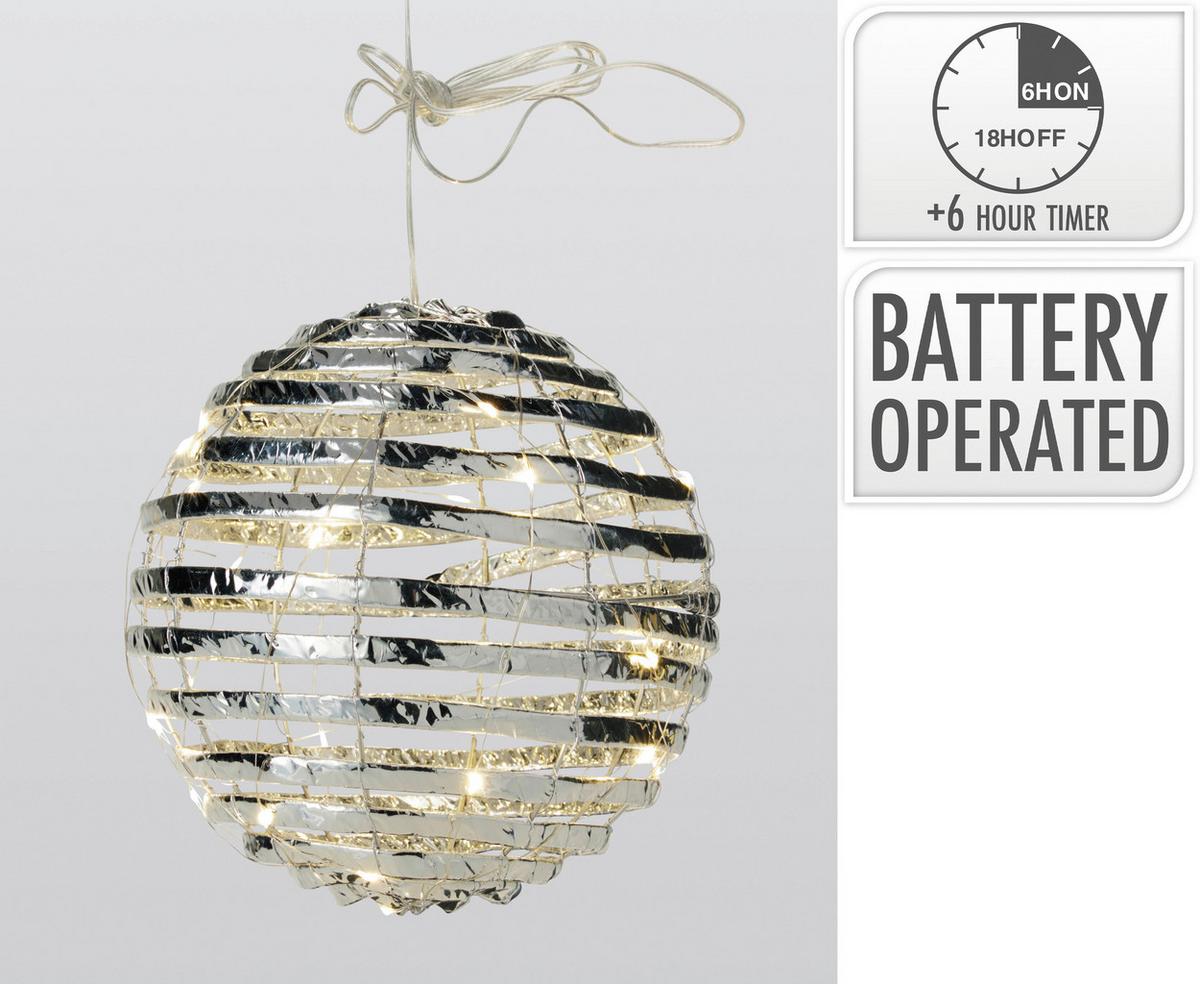 Dekokugel Juno Silberfarben inkl. LED - Silberfarben, Basics, Kunststoff/Metall (20cm)