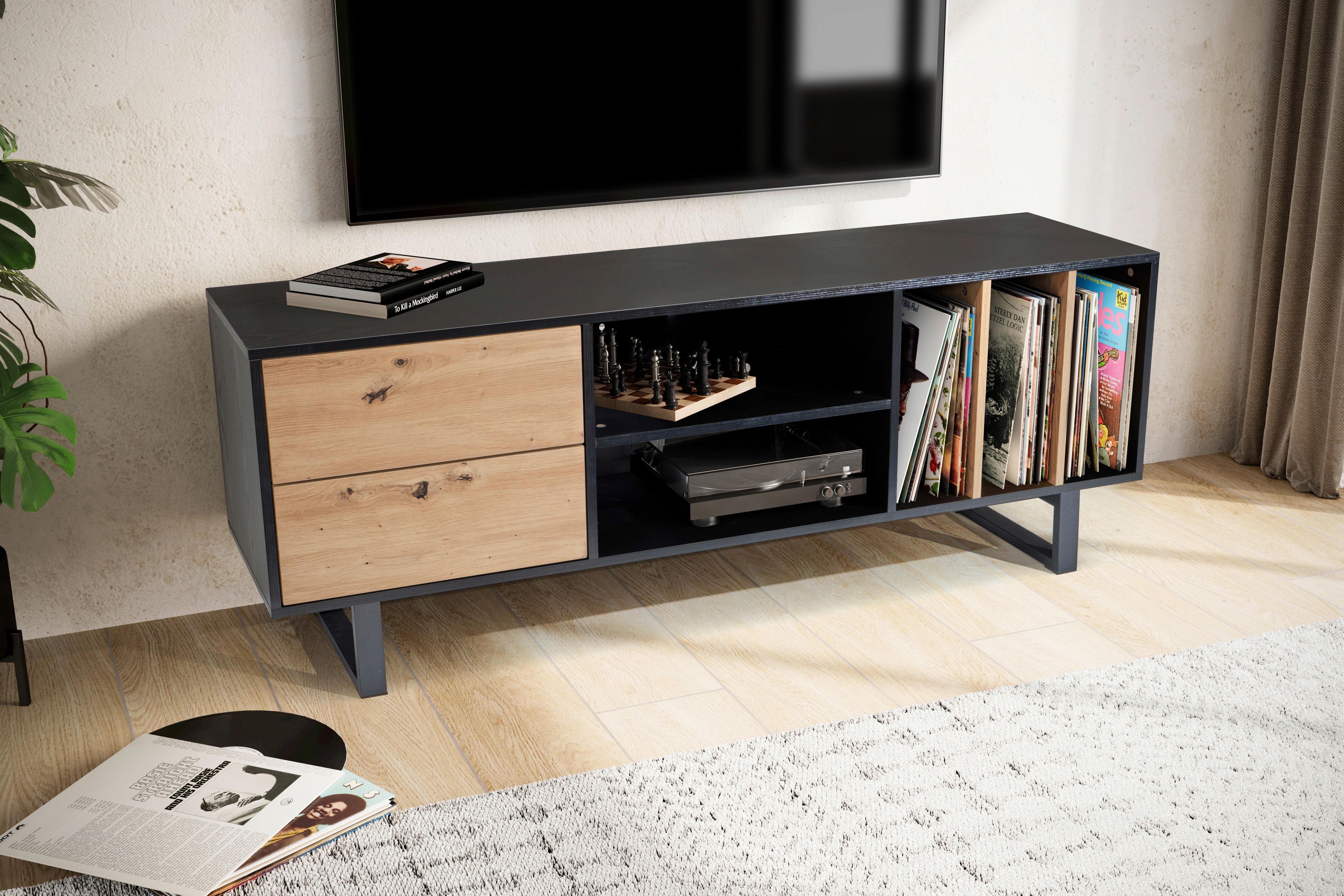Nizka Omarica Wl6.814 - črna/barve hrasta, Design, kovina/leseni material (150/55/40cm) - Livetastic