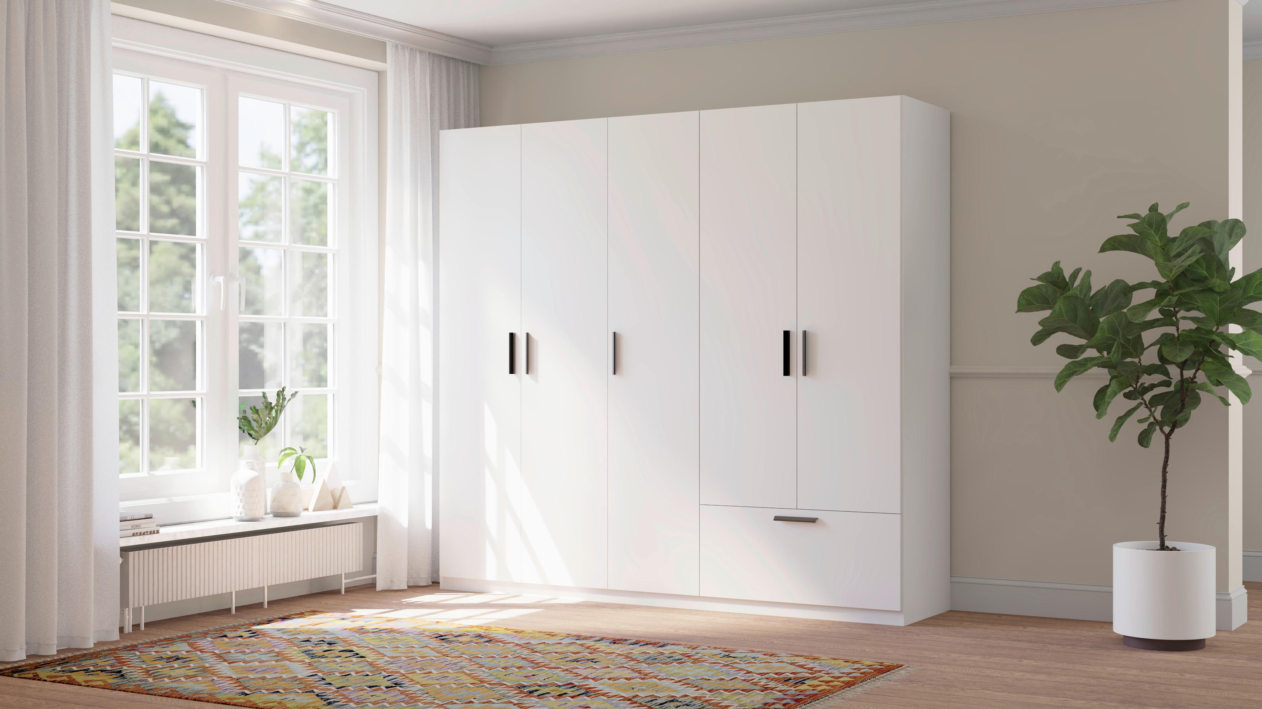 GARDEROB MED GÅNGJÄRNSDÖRRAR MILOS 5T1S - vit/svart, Modern, trämaterial/plast (225/210/54cm) - Mömax