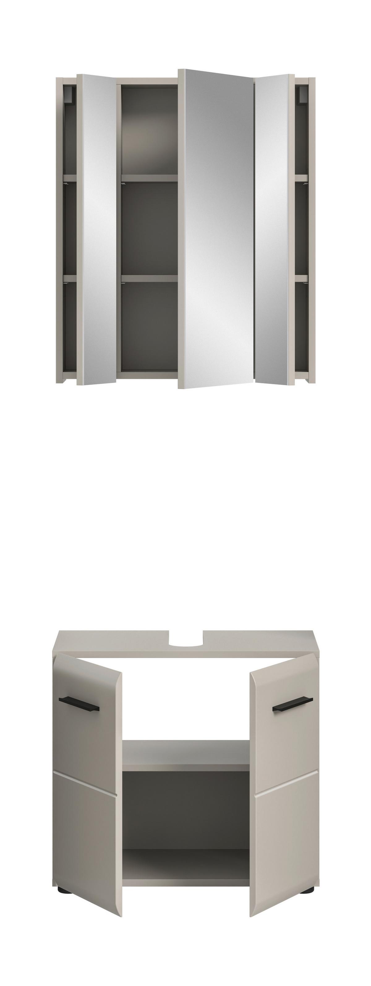Badezimmer Ice Kaschmir 2-teilig - Kaschmir/Schwarz, Trend, Glas/Holzwerkstoff (60cm) - MID.YOU