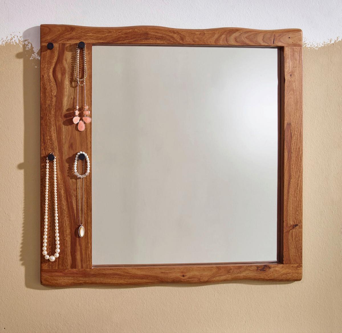 Stensko Ogledalo Wohnling - barve indijskega rožnega lesa, Moderno, steklo/les (80/80/3cm) - MID.YOU