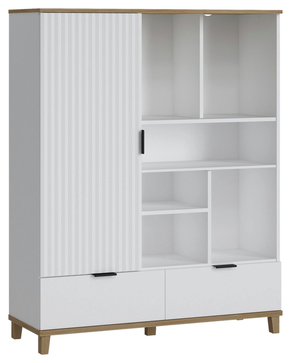 Regal Plissee, Bela, Barva Hrasta - barve hrasta/bela, Moderno, kovina/leseni material (112,4/141,4/40cm) - Mömax