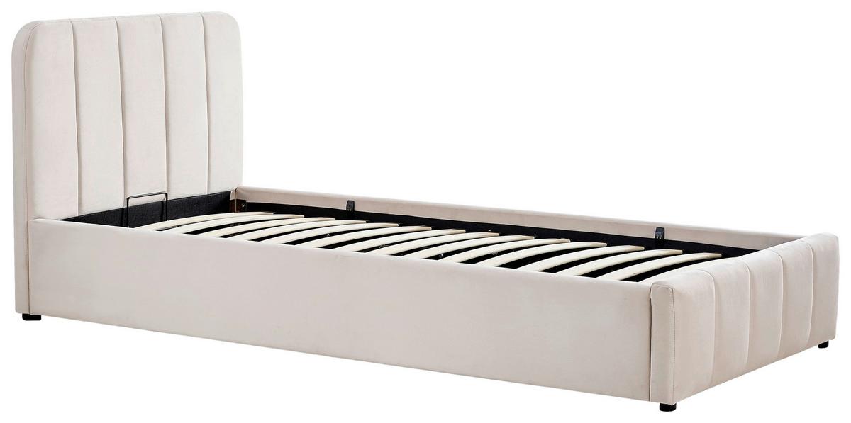 ŁÓŻKO TAPICEROWANE GISELLA - beżowy/kolor naturalny, Design, tworzywo sztuczne/drewno (90/200cm) - Boxxx