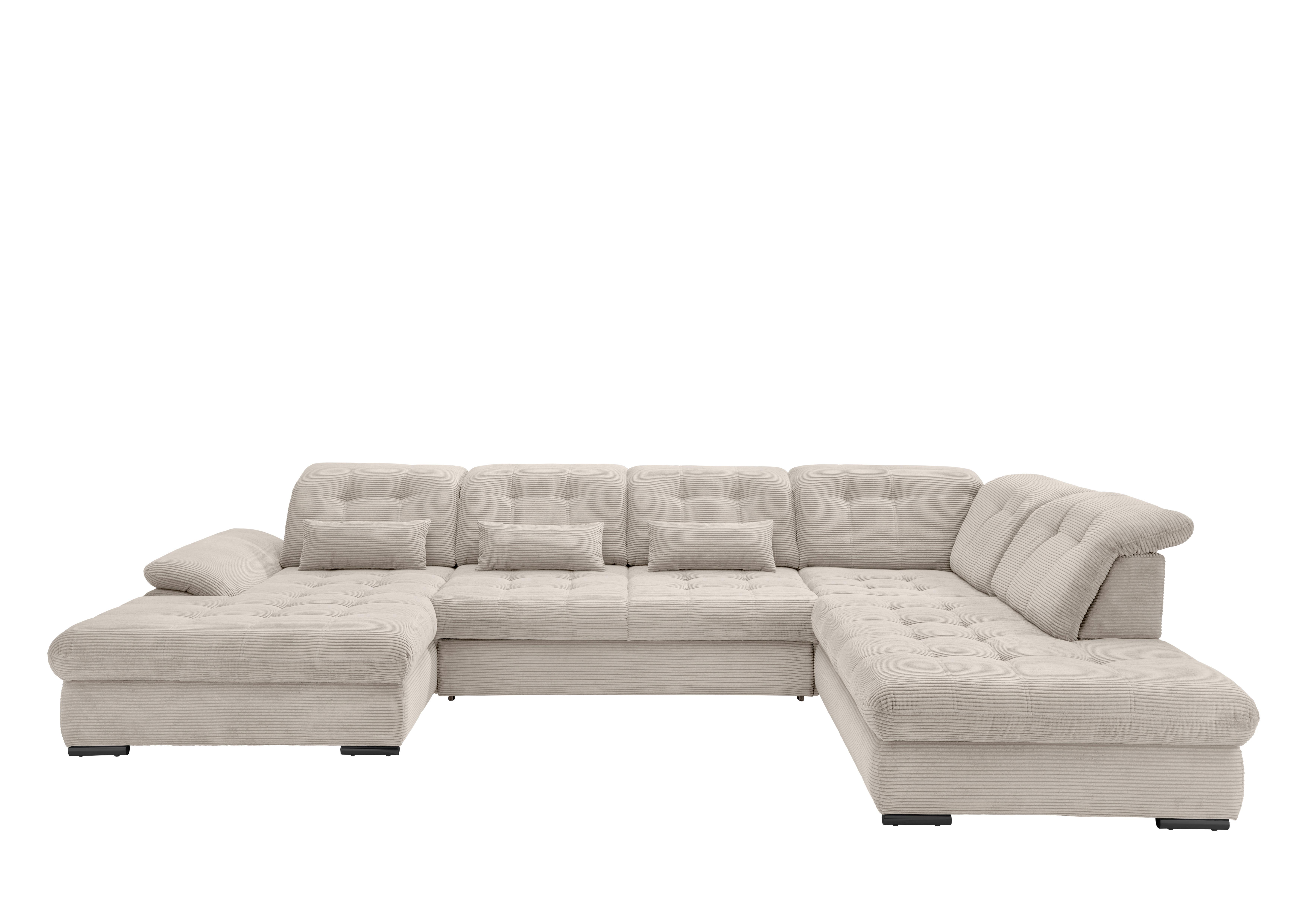 Wohnlandschaft Rigatti Beige Cord mit Bettkasten - Beige/Schwarz, MODERN, Textil/Metall (184/387/252cm) - Livetastic