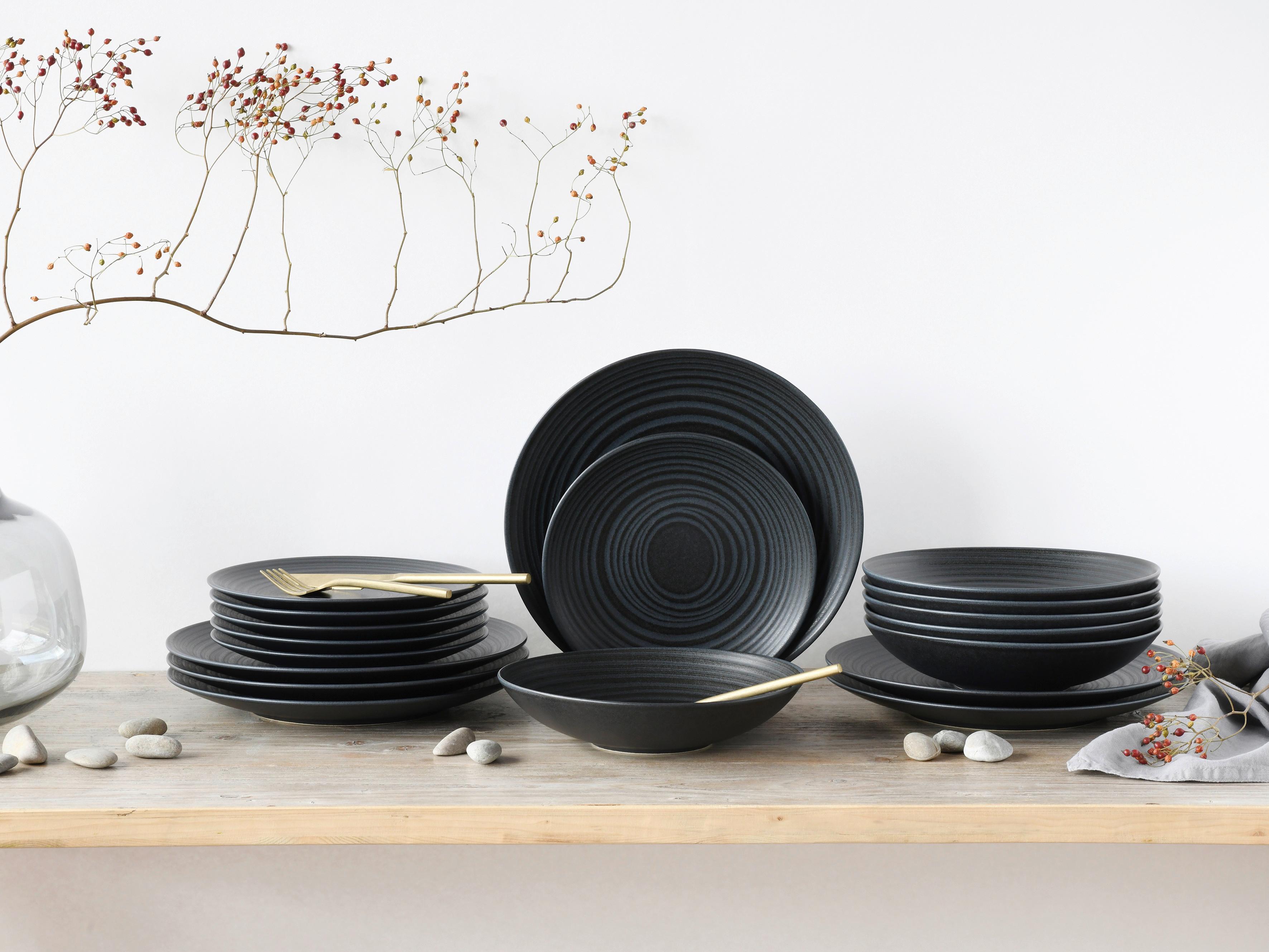 Jedilni Servis Lava Stone Black, 18-Delni - črna, Design, keramika - Creatable
