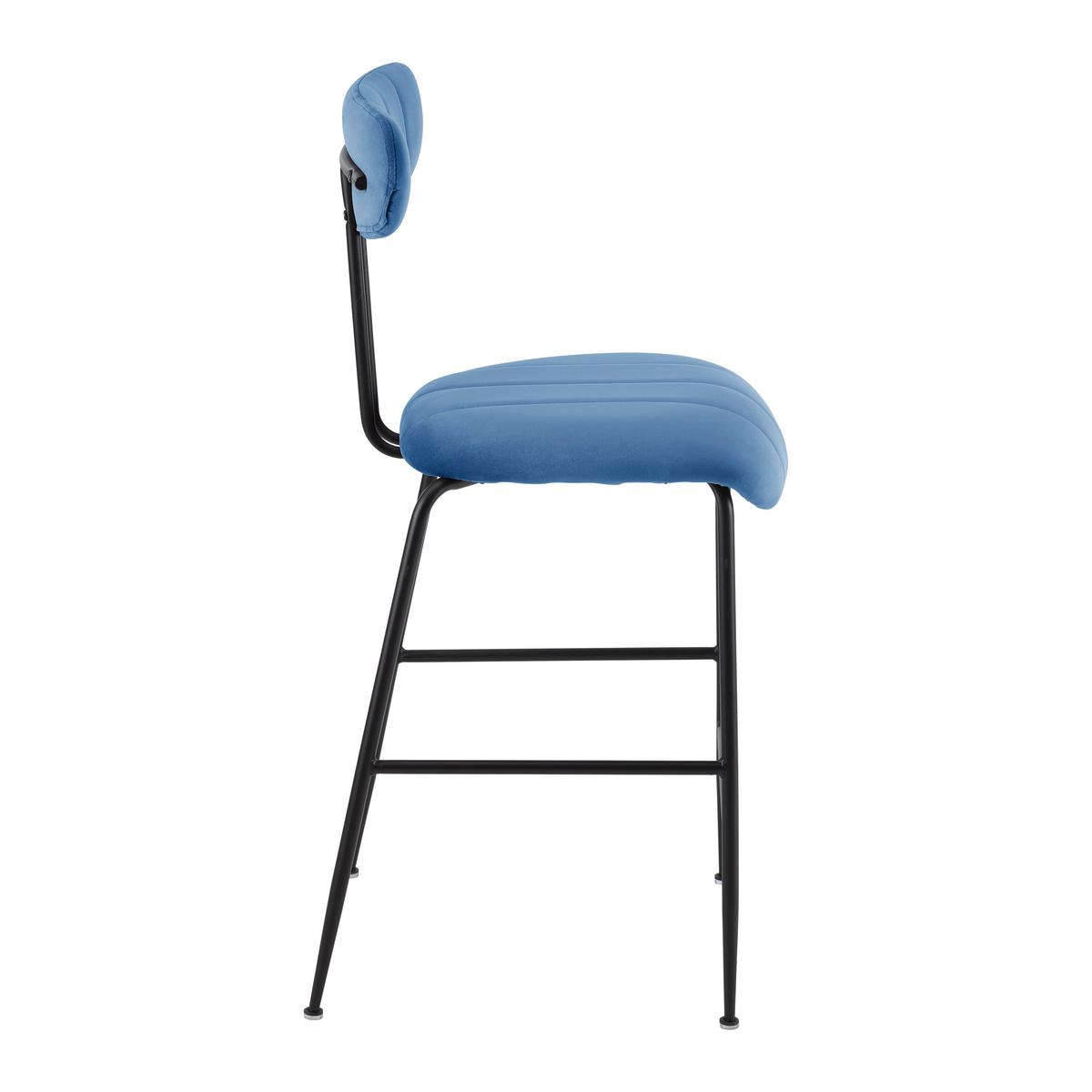 Barhocker Tylor Blau Samt Gepolstert - Blau/Schwarz, MODERN, Holz/Textil (48/102/52cm) - Bessagi Home