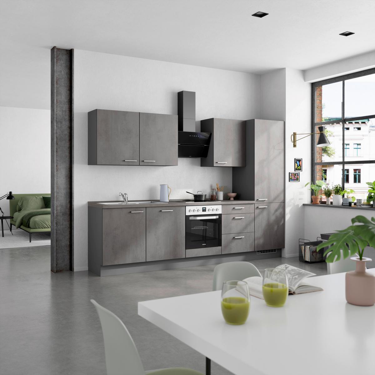 Küchenblock Riva High m. Geräten Schieferfarben - Schieferfarben/Edelstahlfarben, MODERN, Holzwerkstoff/Metall (300cm) - Nobilia