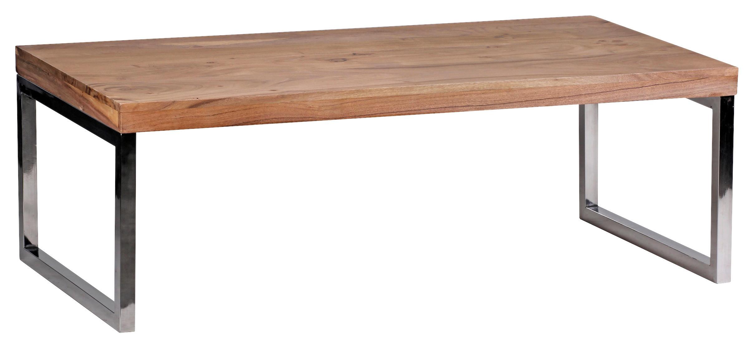 Couchtisch "Guna" ca. 120x60 cm, aus Akazie - Chromfarben/Akaziefarben, Design, Holz/Metall (120/60/40cm) - MID.YOU