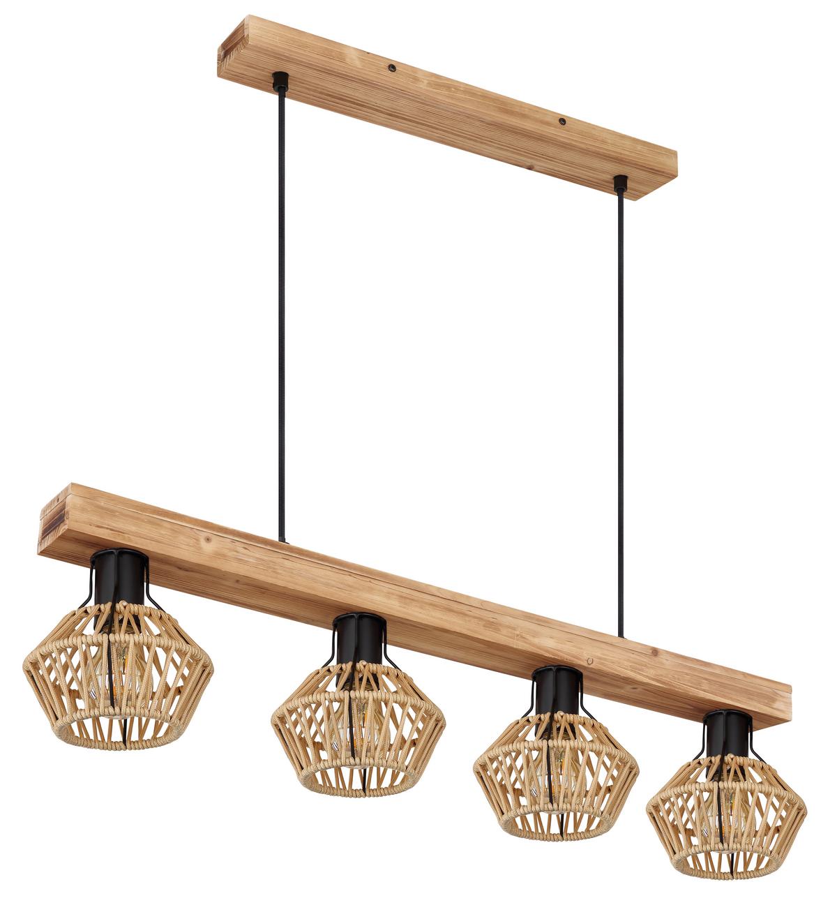 Hängeleuchte Valli in Natur/Schwarz max. 60 Watt - Dunkelbraun/Schwarz, Natur, Naturmaterialien/Metall (80/16/120cm) - Globo