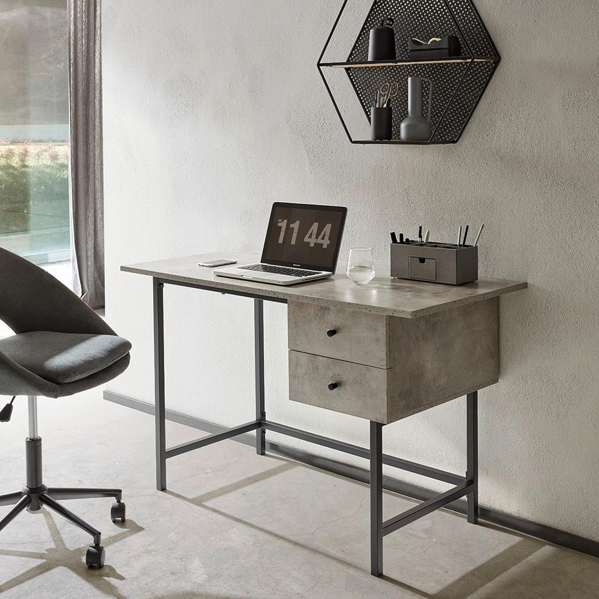 Schreibtisch Donetta Grau MDF ca. 120x60 cm - Schwarz/Grau, MODERN, Kunststoff/Metall (120/60/75cm) - Bessagi Home