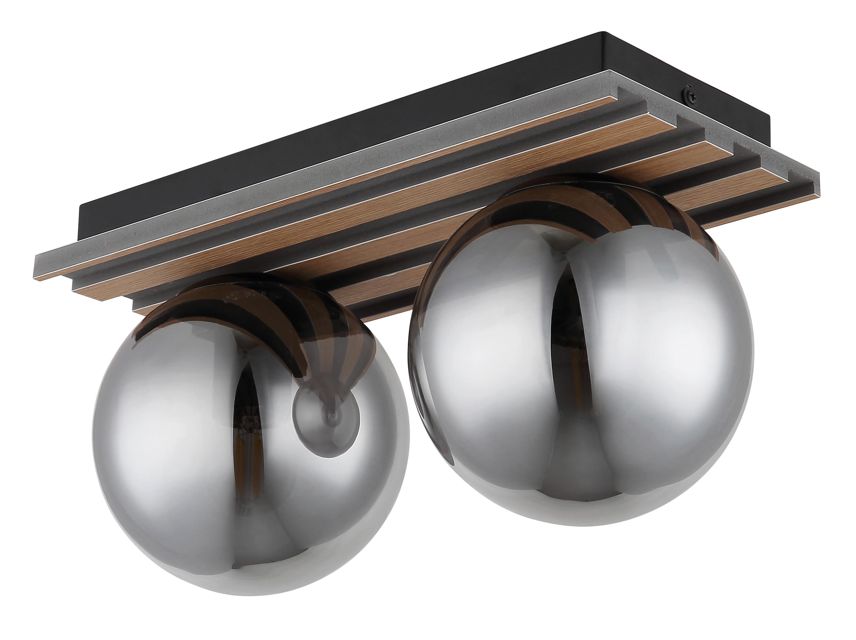 Stropna Svjetiljka Parsons - siva/smeđa, Design, staklo/drvni materijal (35/15/20cm) - Globo