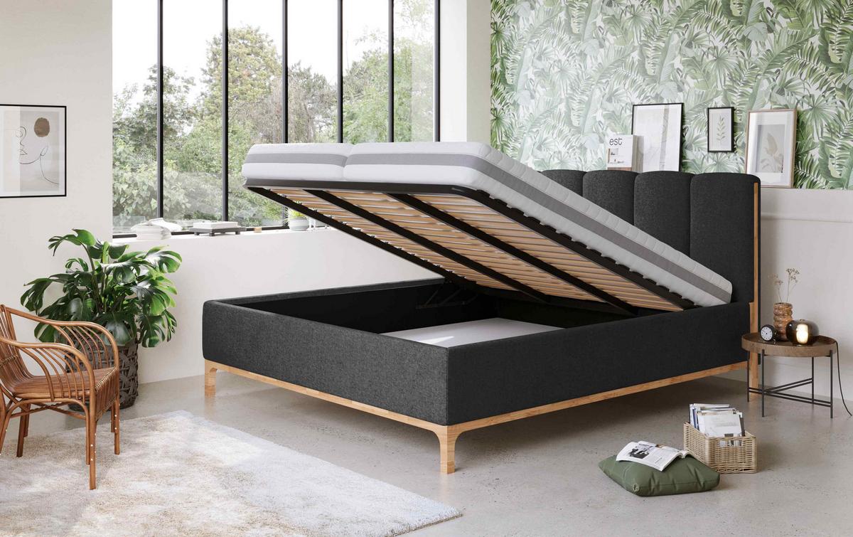 Kárpitozott Ágy Finca I. Pb - antracit, Konventionell, faalapú anyag/textil (160/200cm)