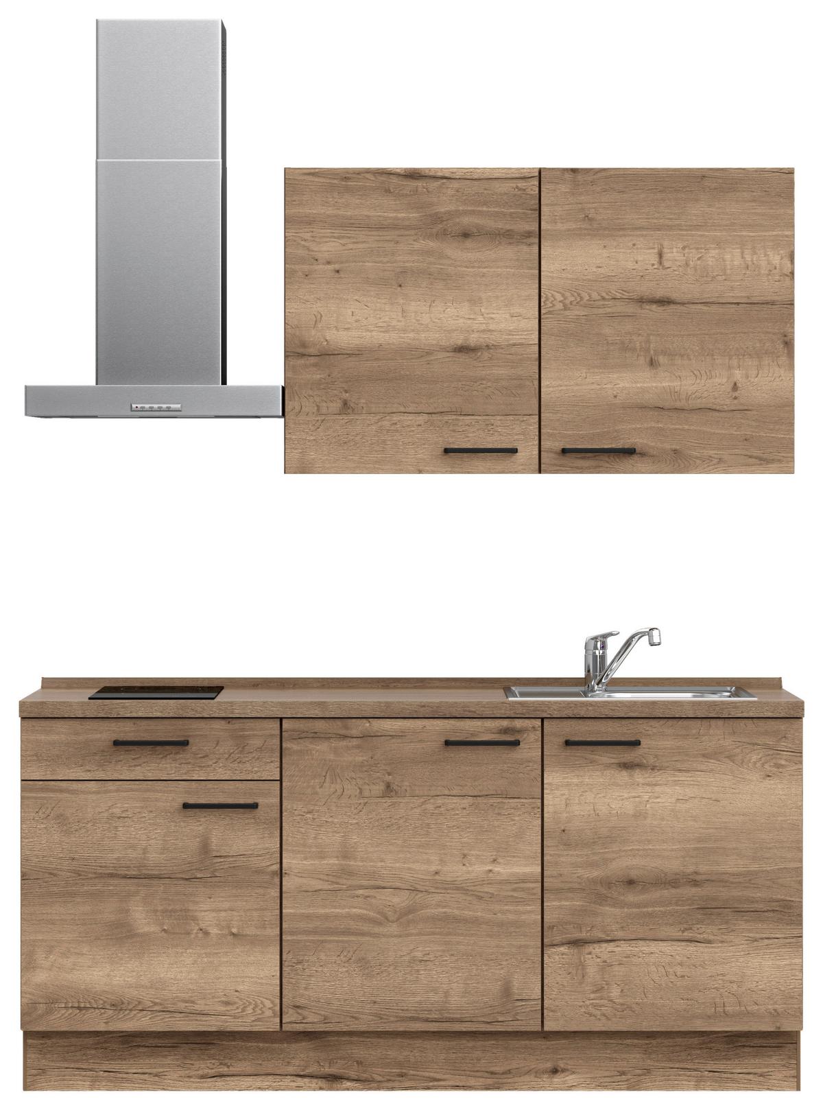 Küchenblock Structura Low m. Geräten Eiche dunkel - Eiche dunkel/Eichefarben, MODERN, Holzwerkstoff/Metall (180cm) - Nobilia