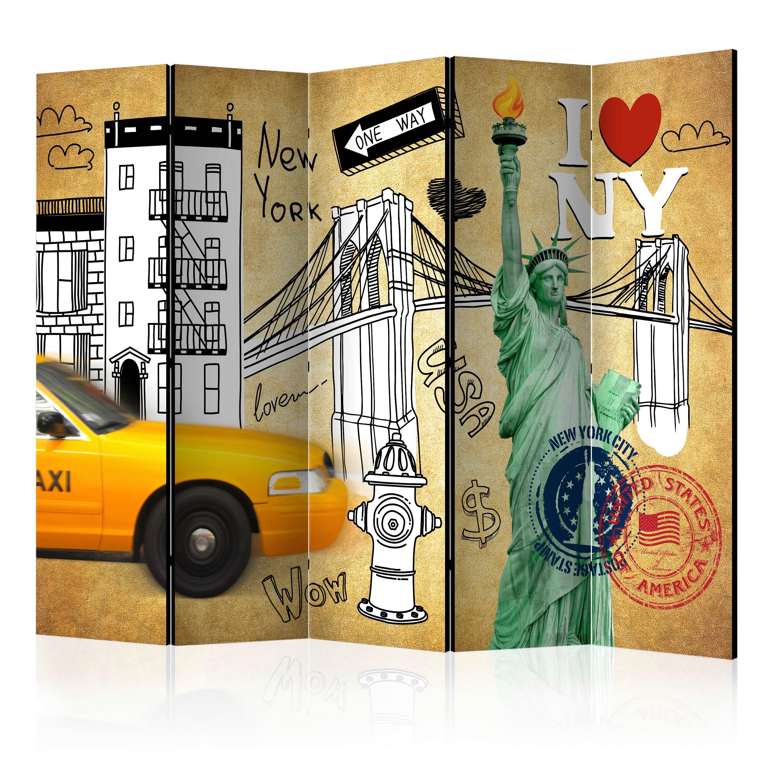 Paravan One Way, 5-Delni, Dvostranski - večbarvno, Basics, tekstil/les (225/172/3cm) - artgeist