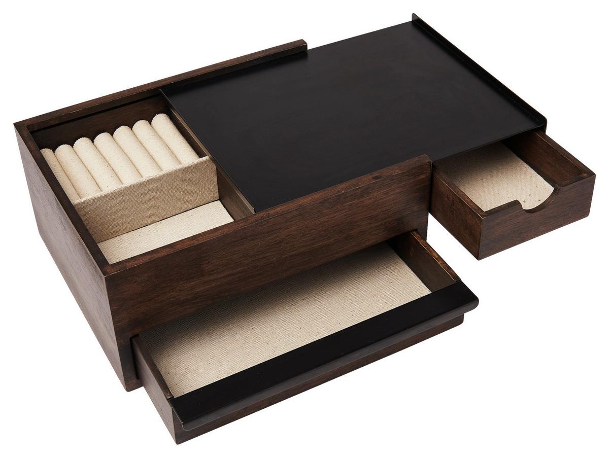 Schmuckbox Schwarz/Walnussfarben - Walnussfarben/Schwarz, Design, Holz/Metall (22,1/11,9/25,9cm) - Umbra