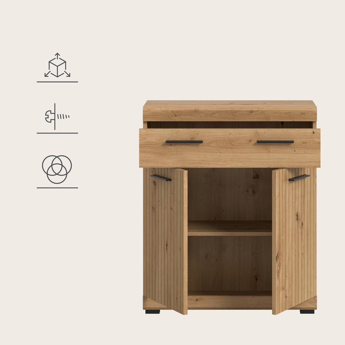 Midischrank Scout Eiche Artisan - Schwarz/Eiche Artisan, Trend, Holzwerkstoff/Kunststoff (74/88/31cm) - MID.YOU