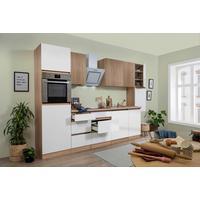 Küchenzeile Premium m. Geräte Weiß/Eiche Dekor B: ca. 330 cm - Eichefarben/Weiß Hochglanz, Basics, Holzwerkstoff (330cm) - Respekta