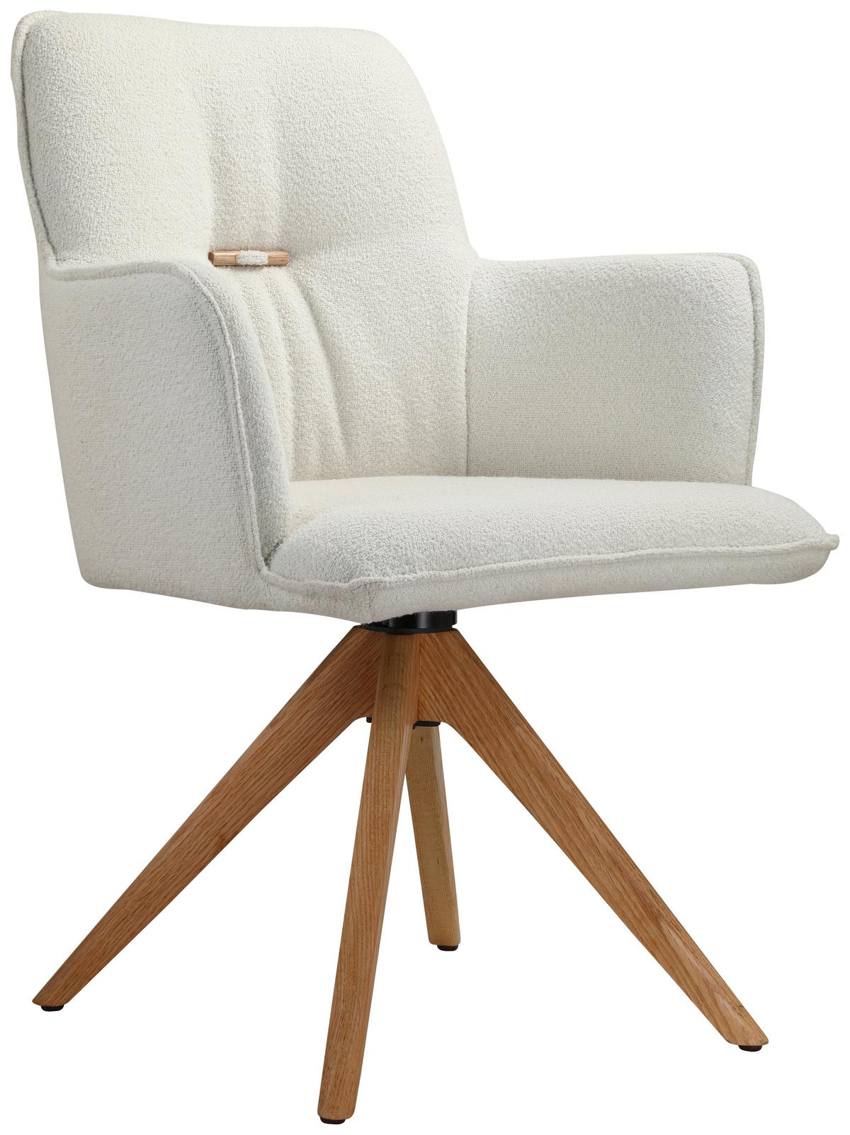 KRZESŁO Z PODŁOKIETNIKAMI TOKIO 2.0 - kolor dębowy/kremowy, Design, drewno/tkanina (60,5/87/63,5cm) - Novel