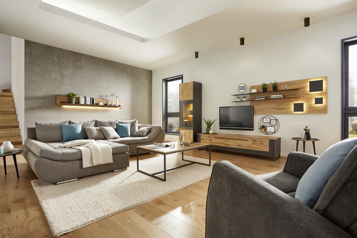 Wandpaneel in Eiche-/Schieferfarben - Schieferfarben/Eichefarben, MODERN, Holzwerkstoff (194/70/22cm) - Premium Living