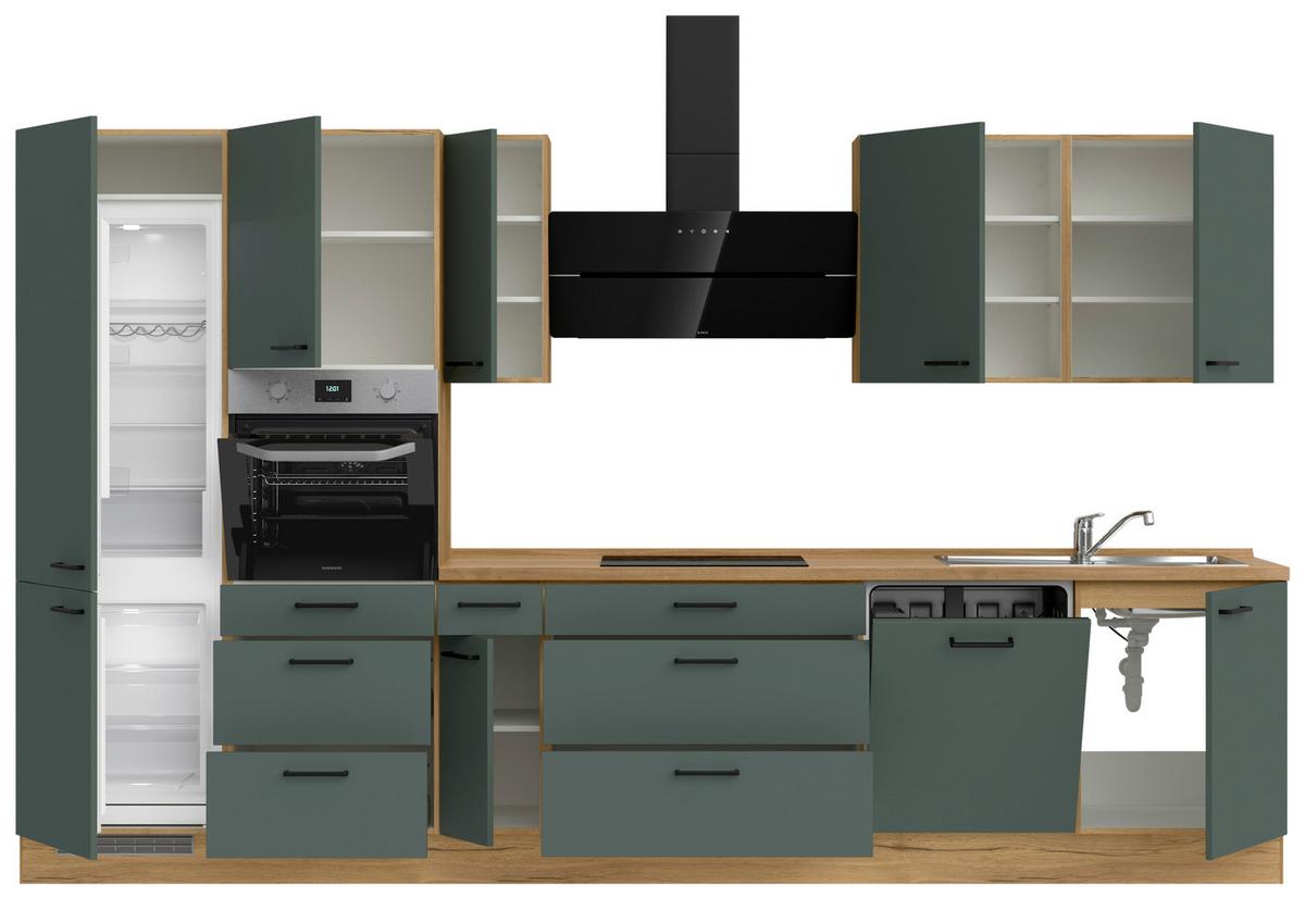 Küchenblock Easytouch High -Line inkl.4 Geräte Dunkelgrün - Dunkelgrün/Eichefarben, MODERN, Holzwerkstoff/Metall (360cm) - Nobilia