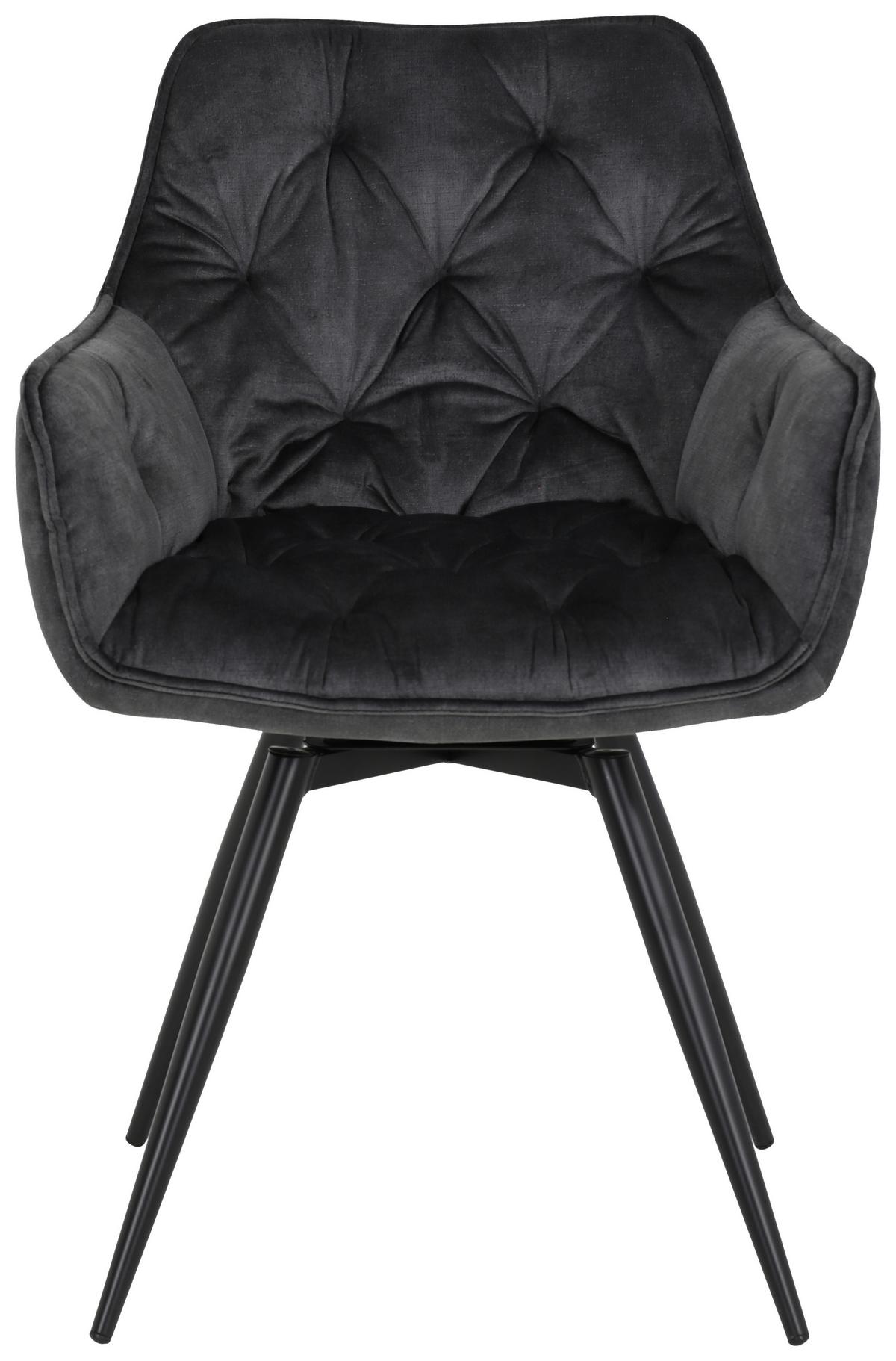 Armlehnstuhl Florentina Samt Anthrazit gepolstert 2er-Set - Anthrazit/Schwarz, MODERN, Textil/Metall (56/82/63cm) - MID.YOU