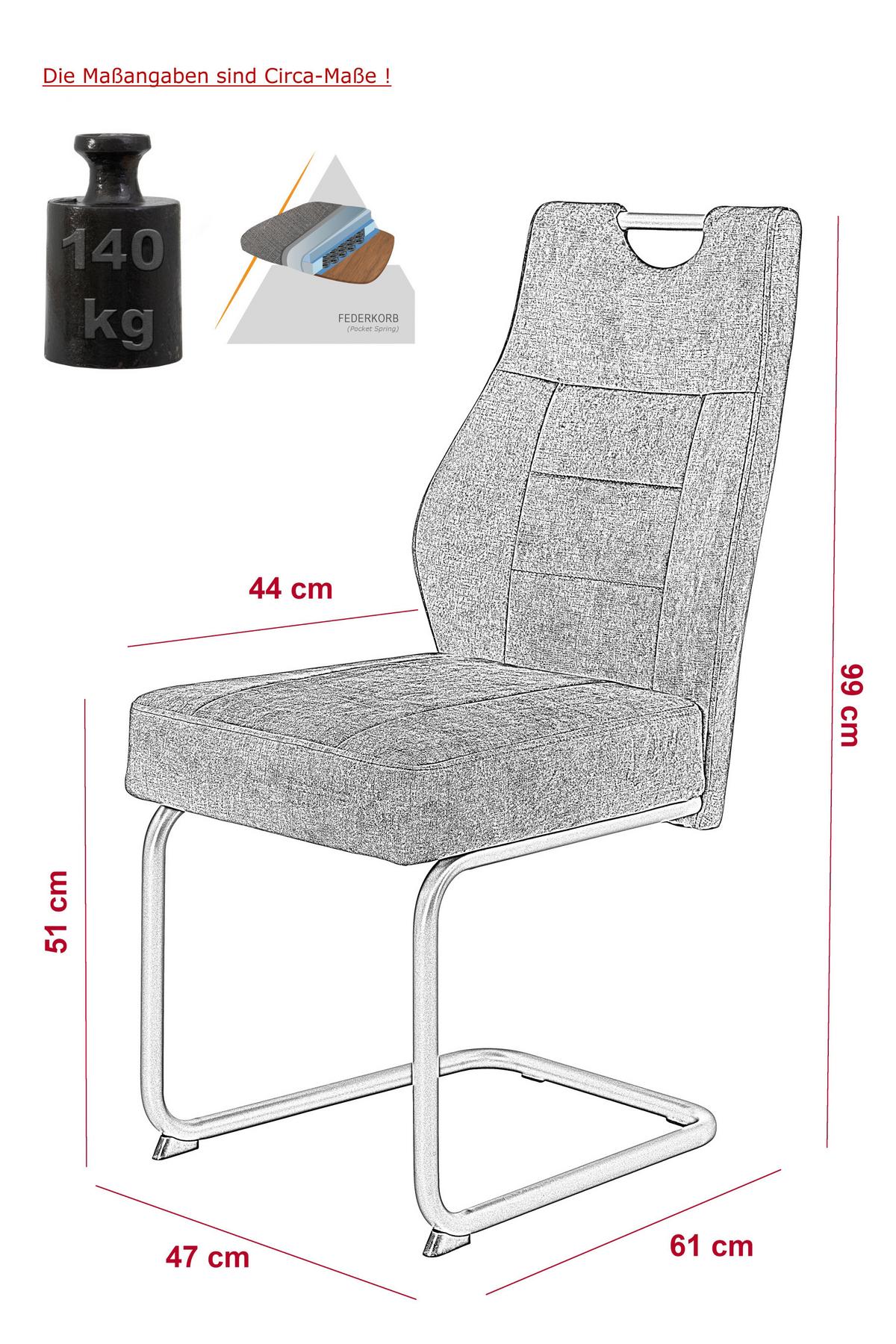 Schwingstuhl-Set Anthrazit - Anthrazit/Grau, MODERN, Textil/Metall (47/99/61cm) - MID.YOU
