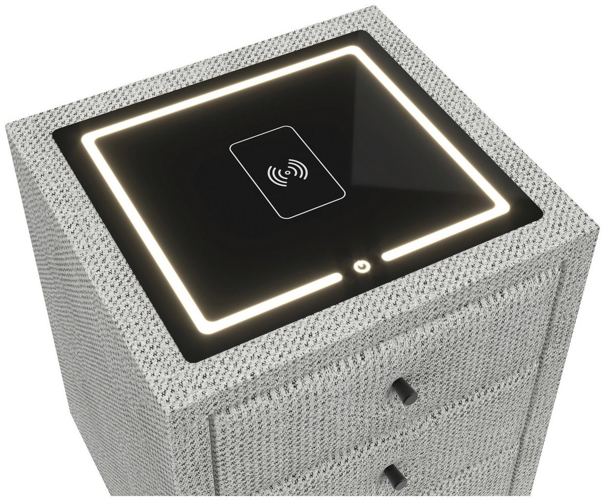 Noćni Ormarić Brisbane Ii - sivo-bijela/crna, Trend, staklo/drvni materijal (49,5/56,5/46cm) - Premium Living