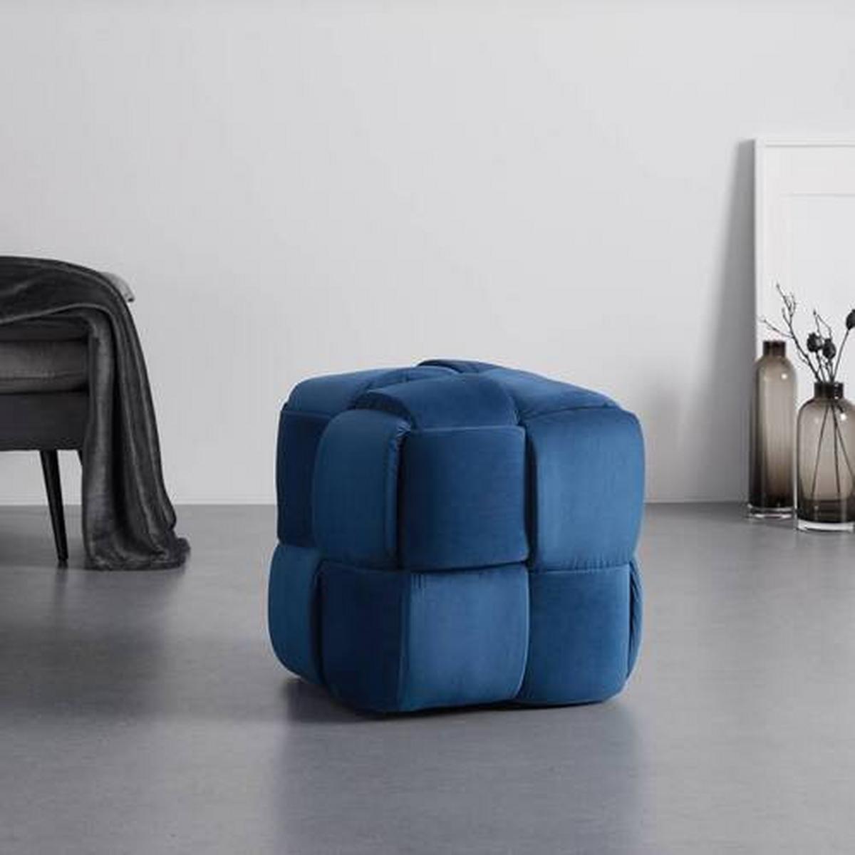 Hocker Ella Blau Samt - Blau/Schwarz, MODERN, Holz/Kunststoff (47/47/47cm) - Bessagi Home