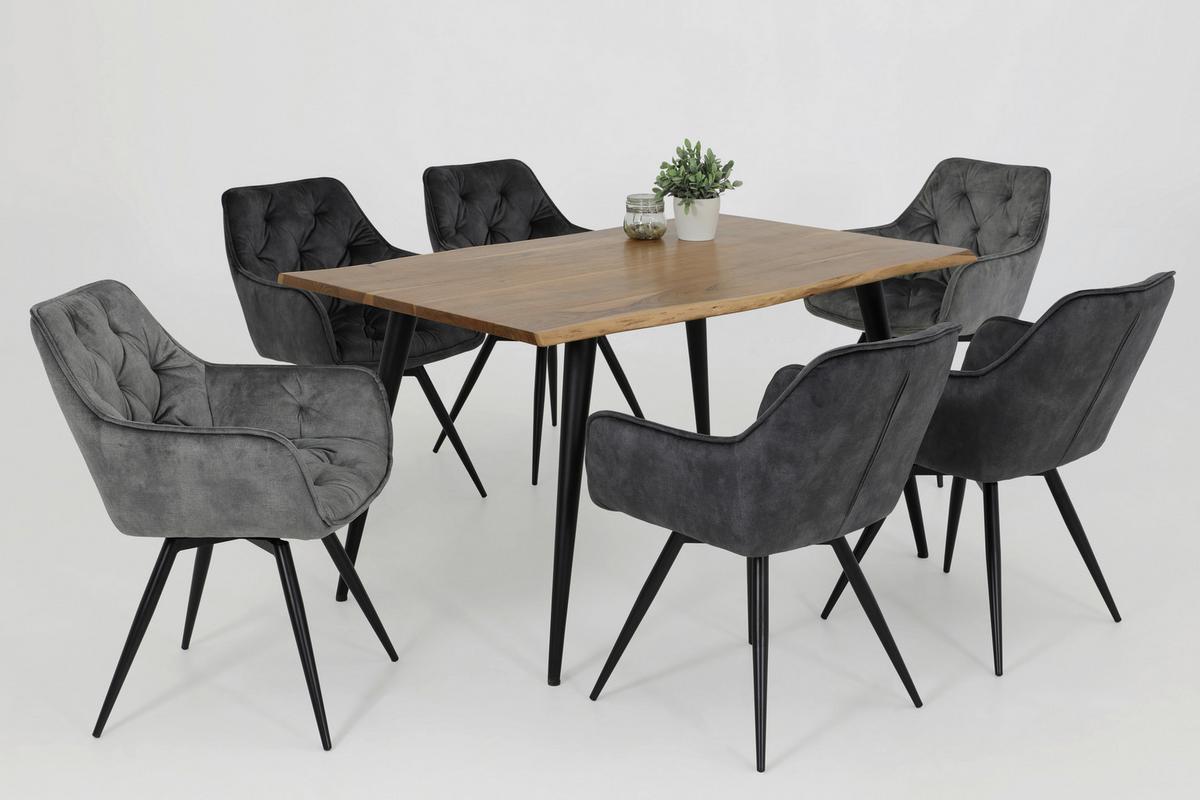 Armlehnstuhl Florentina Samt Anthrazit gepolstert 2er-Set - Anthrazit/Schwarz, MODERN, Textil/Metall (56/82/63cm) - MID.YOU