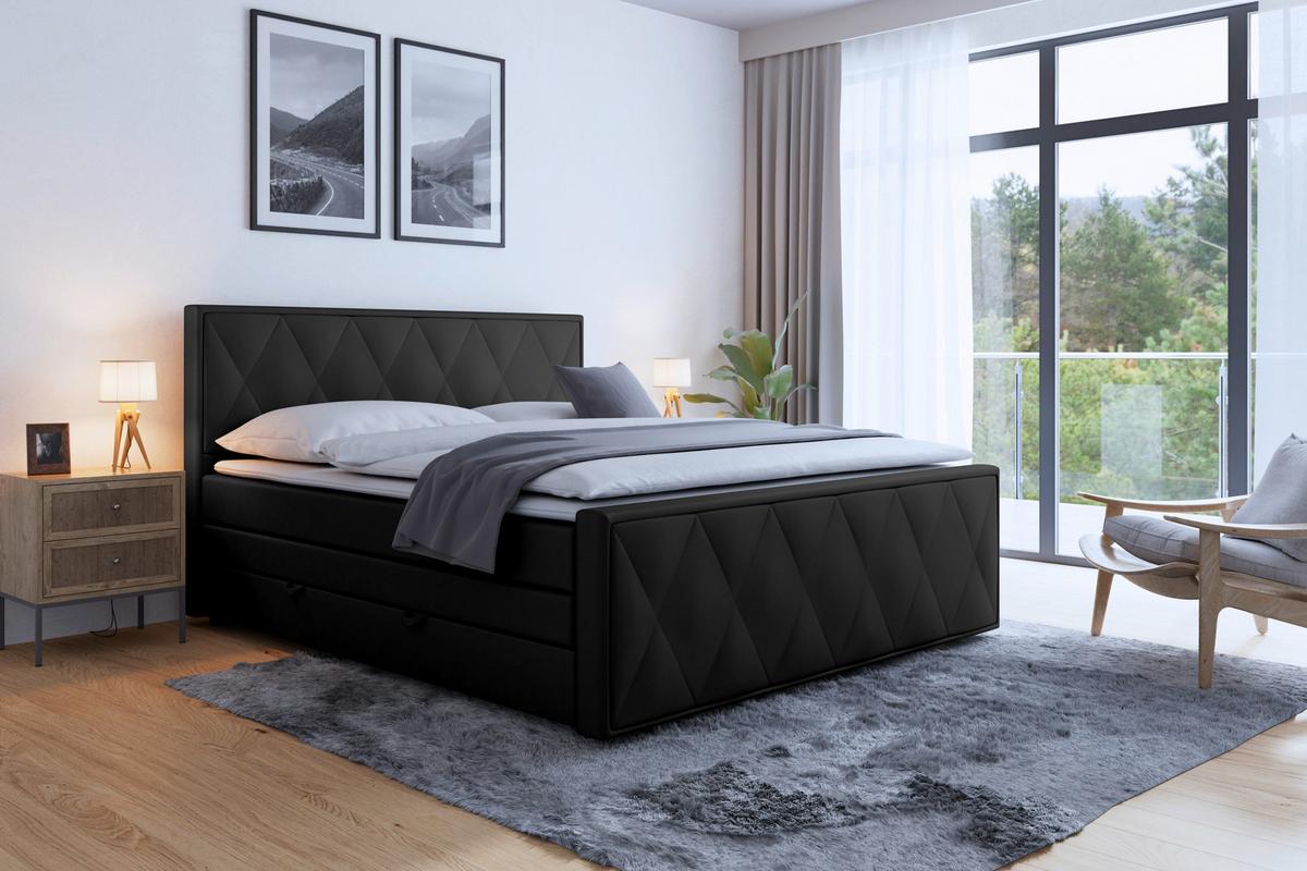 Boxspringbett Porto ca. 180x200 cm Schwarz - Schwarz, MODERN, Holzwerkstoff/Kunststoff (180/200cm) - MID.YOU