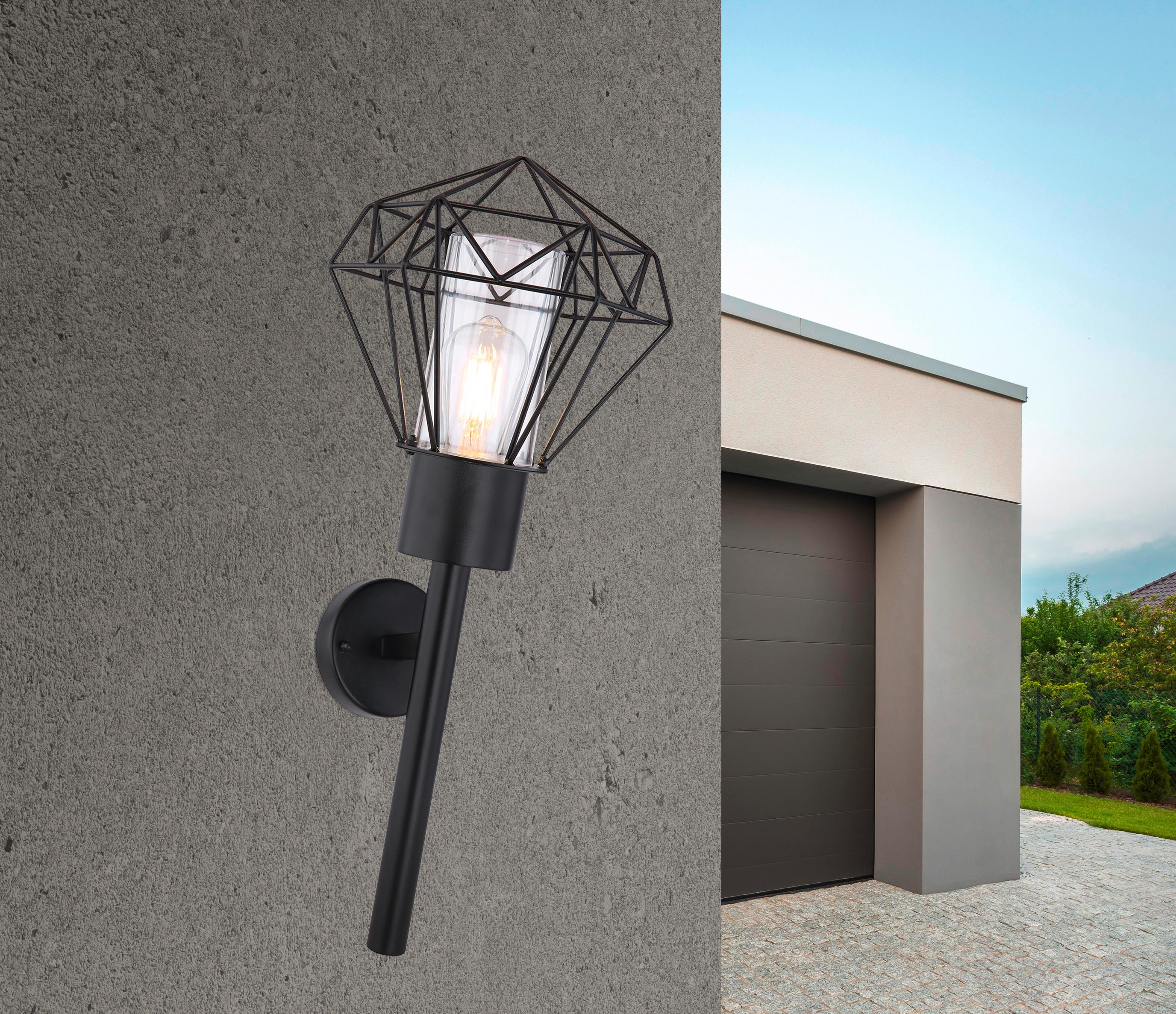 Außenleuchte Horace in Schwarz max. 15 Watt - Klar/Schwarz, Basics, Kunststoff/Metall (22,5/28,5/28,5cm) - Globo