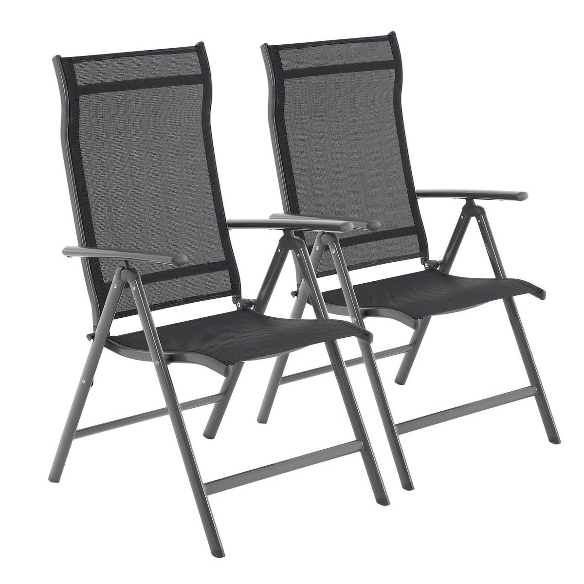 Gartenklappsessel-Set Schwarz - Schwarz, Basics, Textil/Metall (70/106/56cm) - Modante