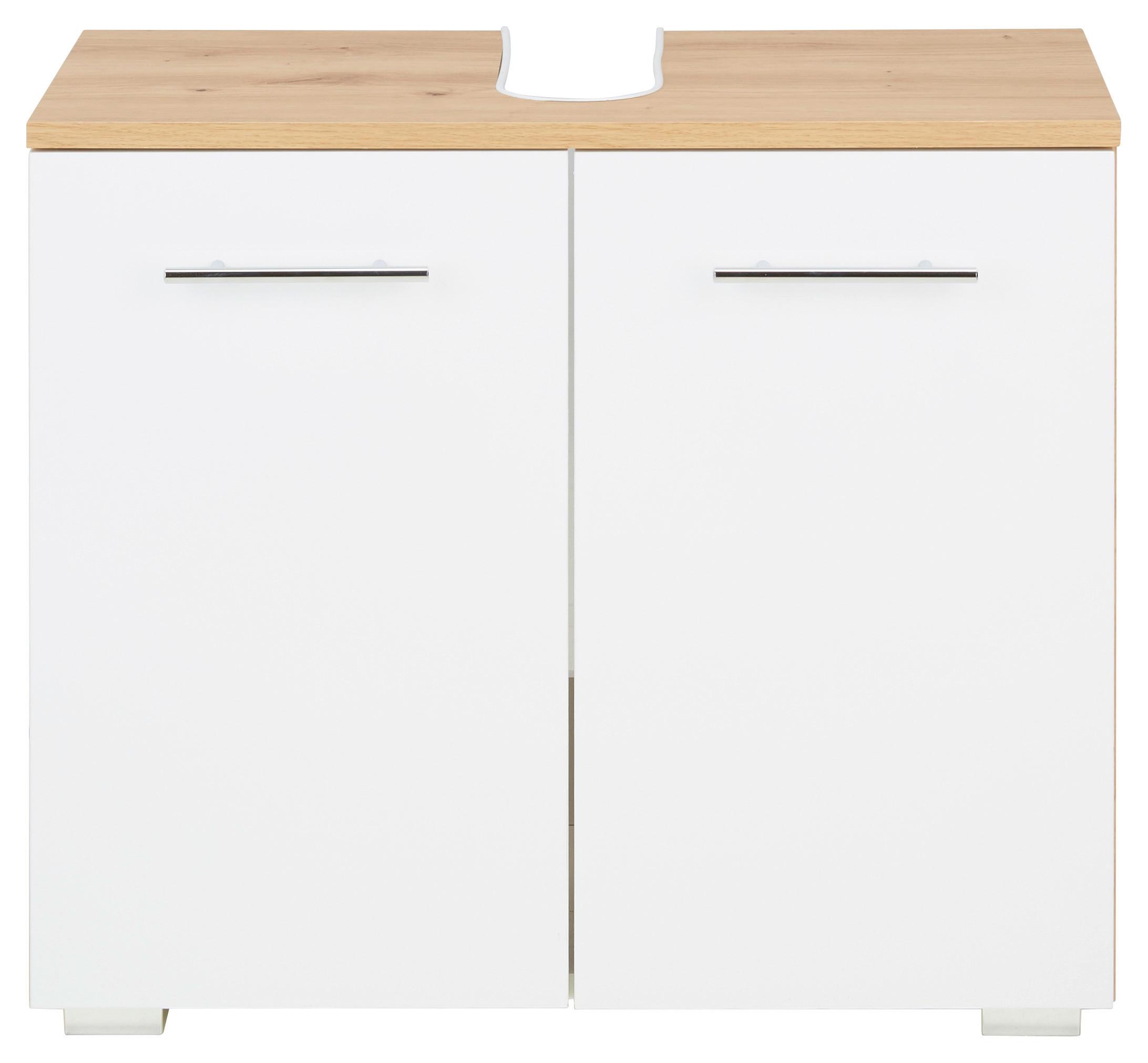 Bază pentru lavoar SANTINO II - alb/culoare lemn stejar, Modern, material pe bază de lemn (65/58/32cm) - Mömax