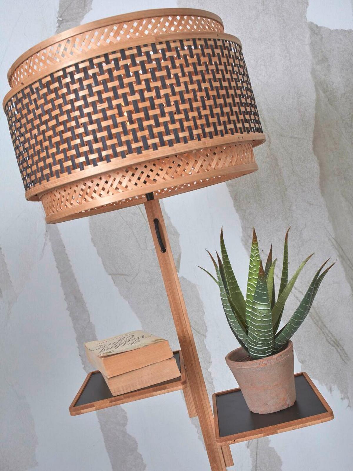 Stoječa Svetilka Bhutan, Črna, Bambus - črna/naravne barve, Trend, les (40/160cm) - Good & Mojo