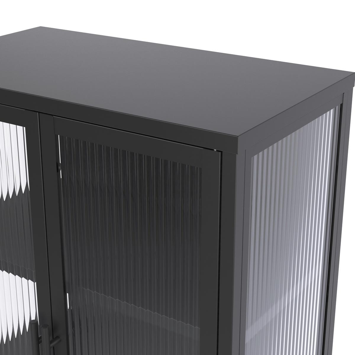 Vitrine Cube Schwarz Metall Riffelglas - Klar/Schwarz, MODERN, Glas/Metall (60/146/34cm) - Premium Living
