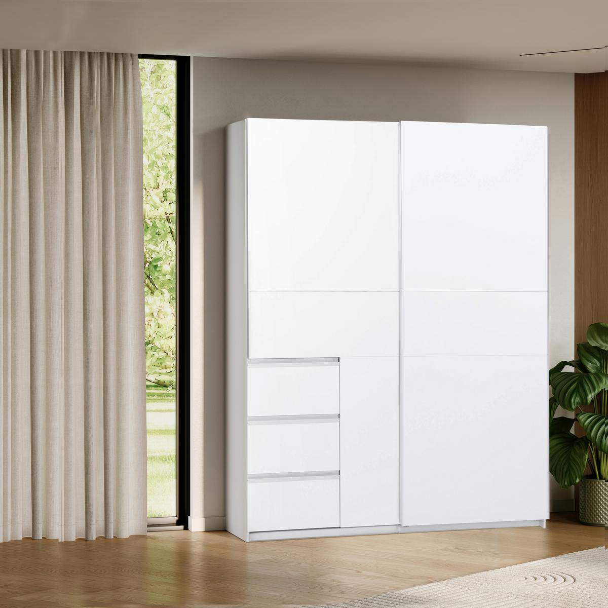 Omara Z Drsnimi Vrati Wilma, Bela - bela, Moderno, kovina/leseni material (175/210/61,5cm) - P & B