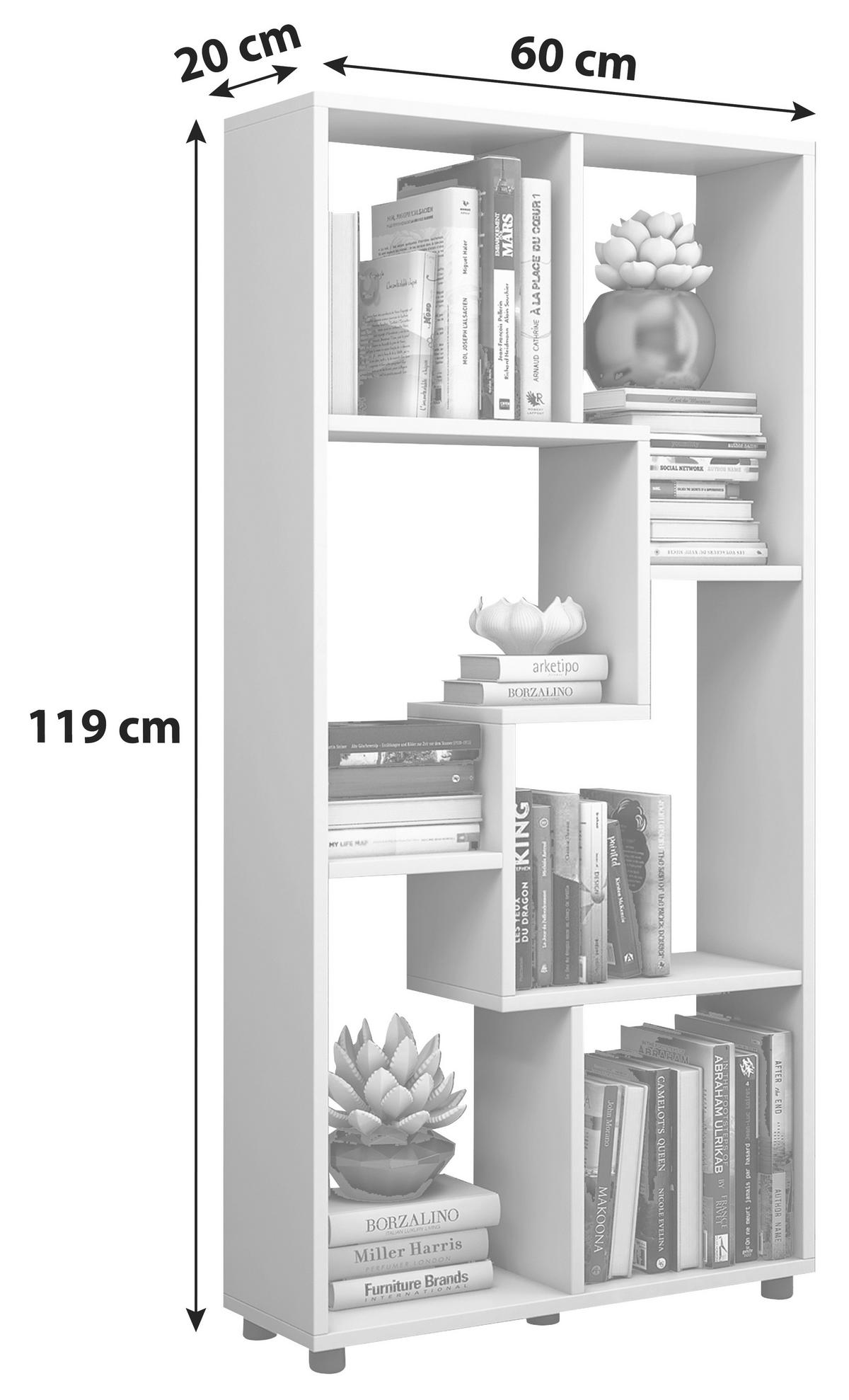 Regal Blina, Bela - črna/bela, Basics, umetna masa/leseni material (60/119/20cm) - MID.YOU