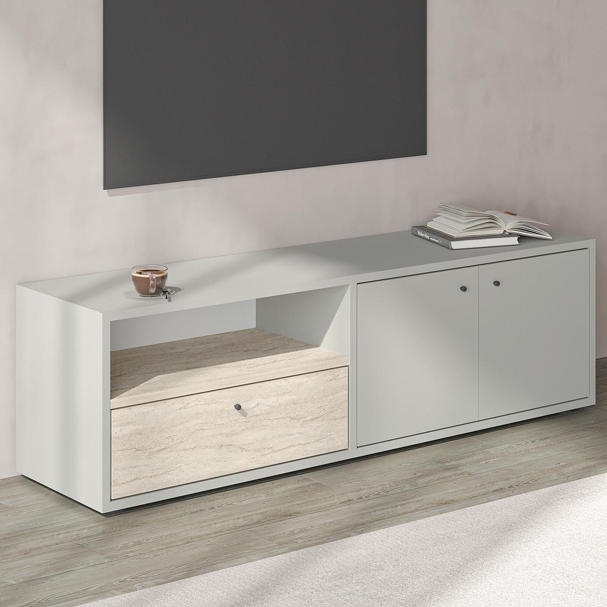 Lowboard Pao Tv Schrank - Creme/Schwarz, Design, Holzwerkstoff (35/42/136cm) - Livetastic