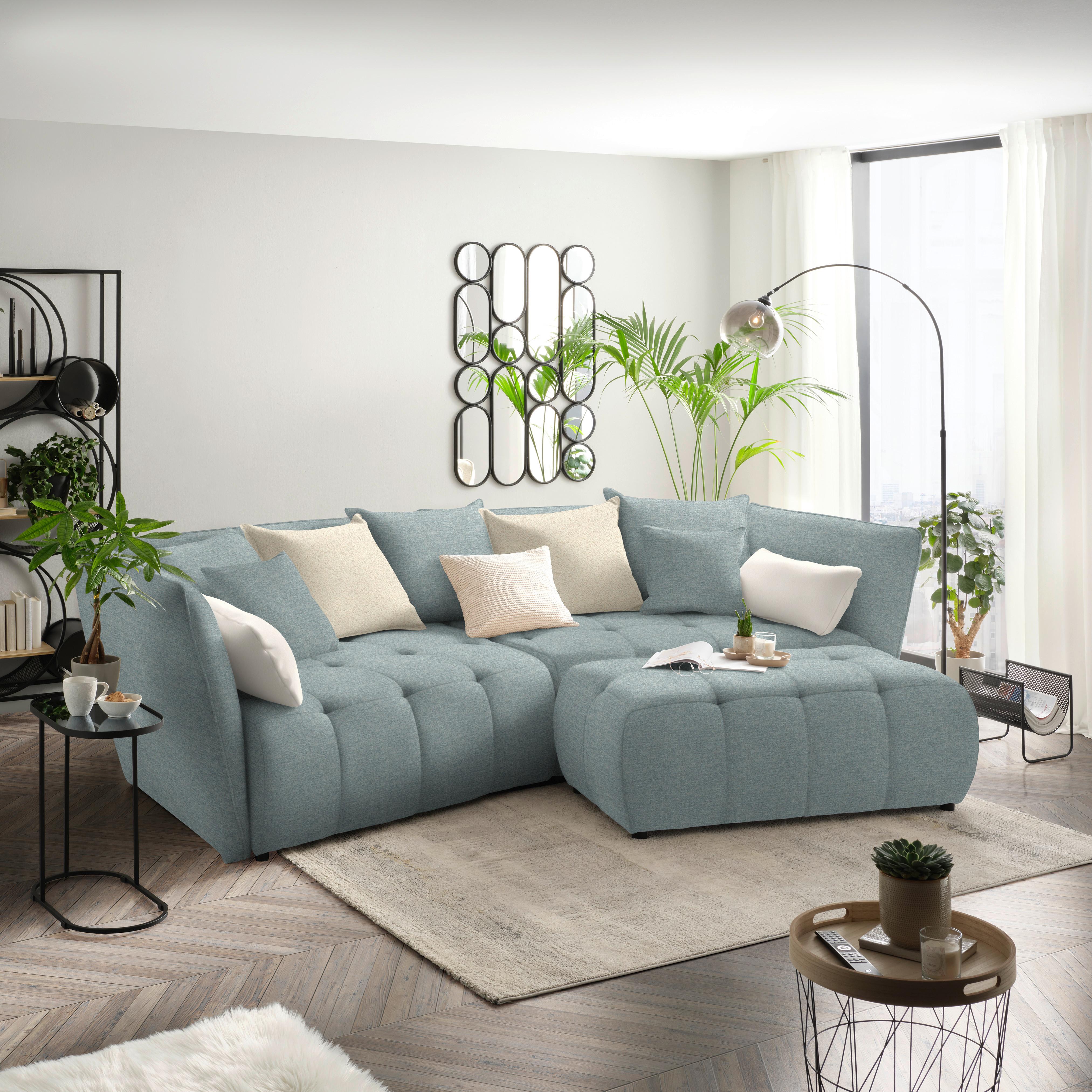 Boxspringsofa Sofi Hellblau - Creme/Schwarz, MODERN, Textil (294/93/152cm) - Premium Living