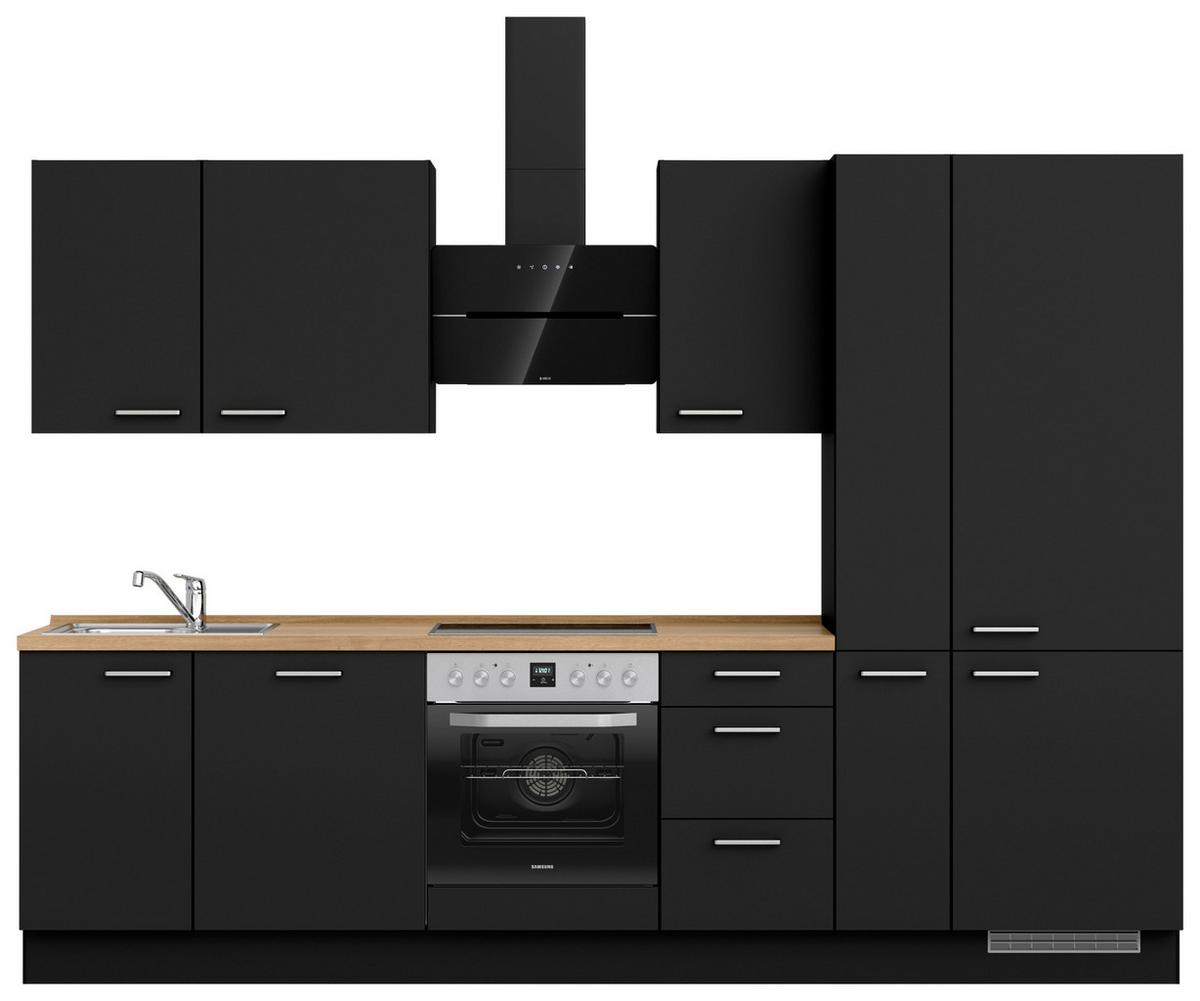 Küchenblock Touch High m. Geräten Schwarz - Edelstahlfarben/Eichefarben, MODERN, Holzwerkstoff/Metall (300cm) - Nobilia