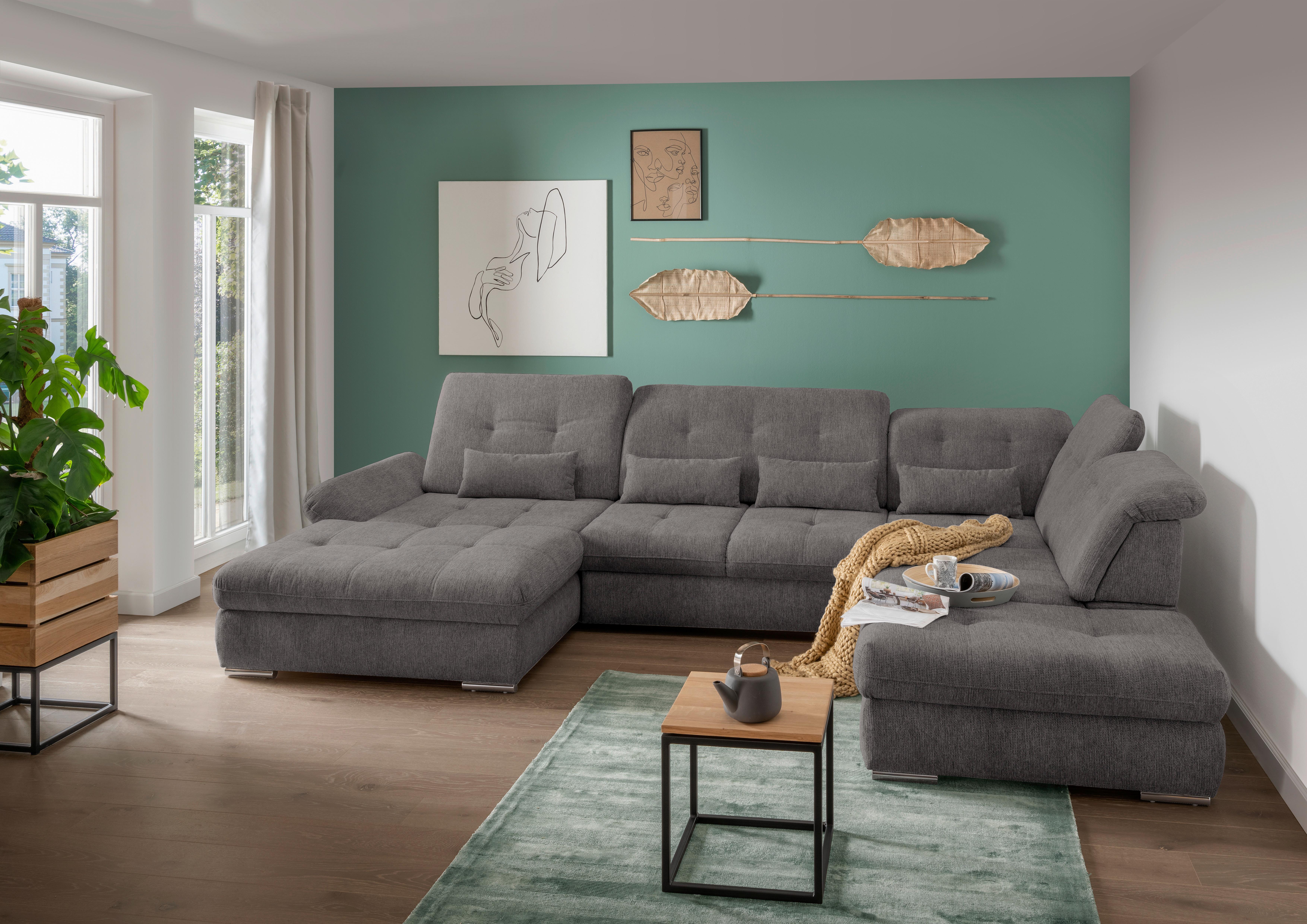 Wohnlandschaft Dalida Braun/Grau Chenille - Chromfarben/Braun, Design, Textil/Metall (195/376/254cm) - Livetastic